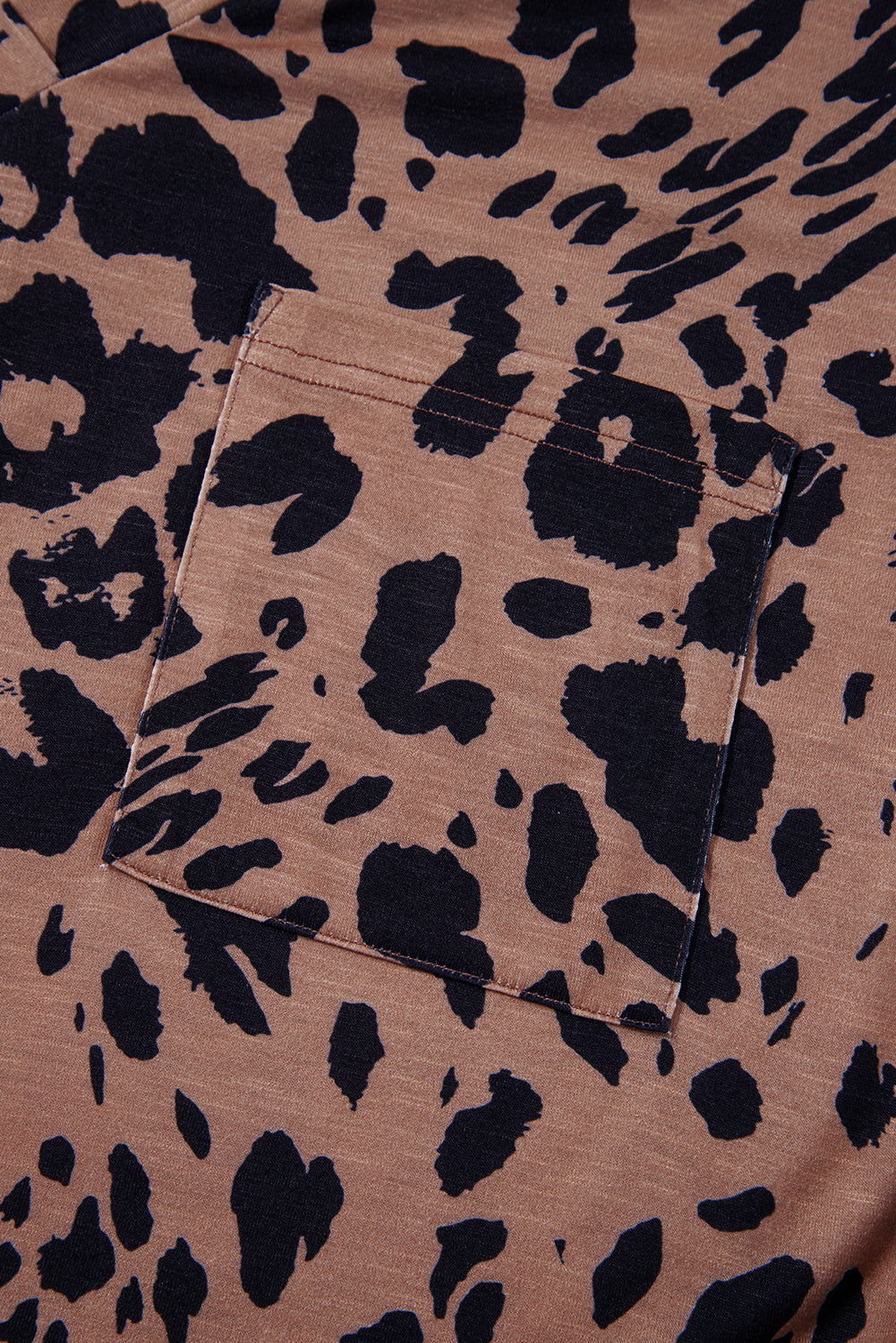 Brown Leopard Print V Neck Half Sleeve Oversized Tee-Tops/Tops & Tees-[Adult]-[Female]-2022 Online Blue Zone Planet
