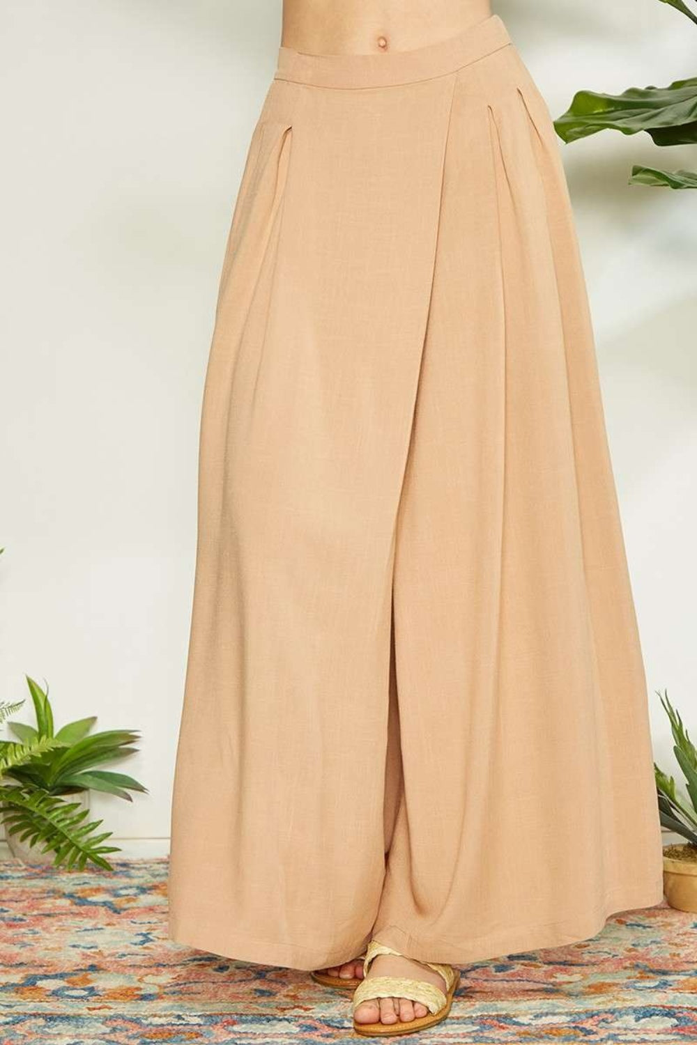 Mittoshop Wrap Pleating Detail Wide Leg Pants-[Adult]-[Female]-Sand-S-2022 Online Blue Zone Planet