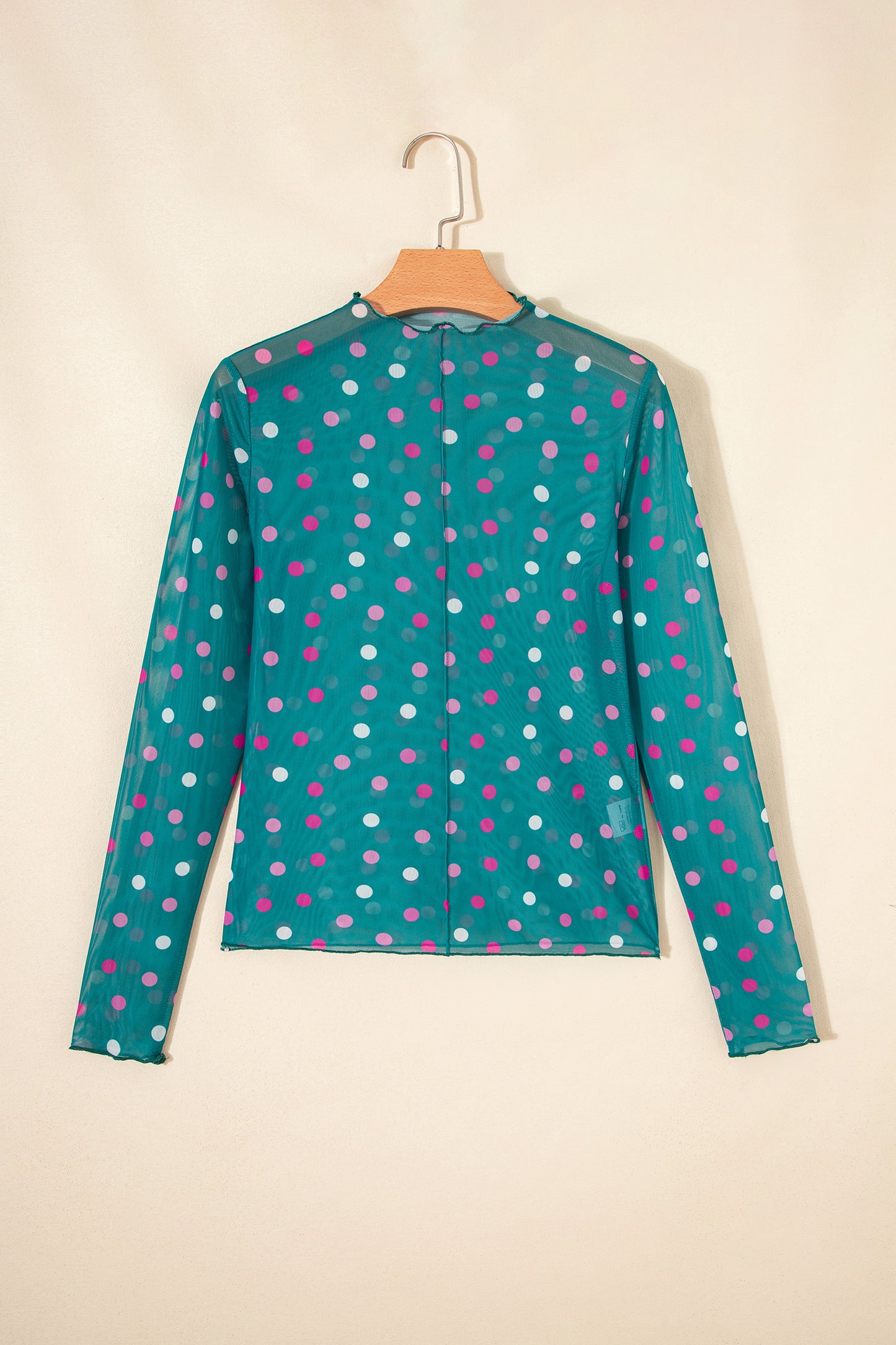 Red Polka Dot Patterned Bodycon Mock Neck Mesh Long Sleeve Top-Tops/Long Sleeve Tops-[Adult]-[Female]-2022 Online Blue Zone Planet