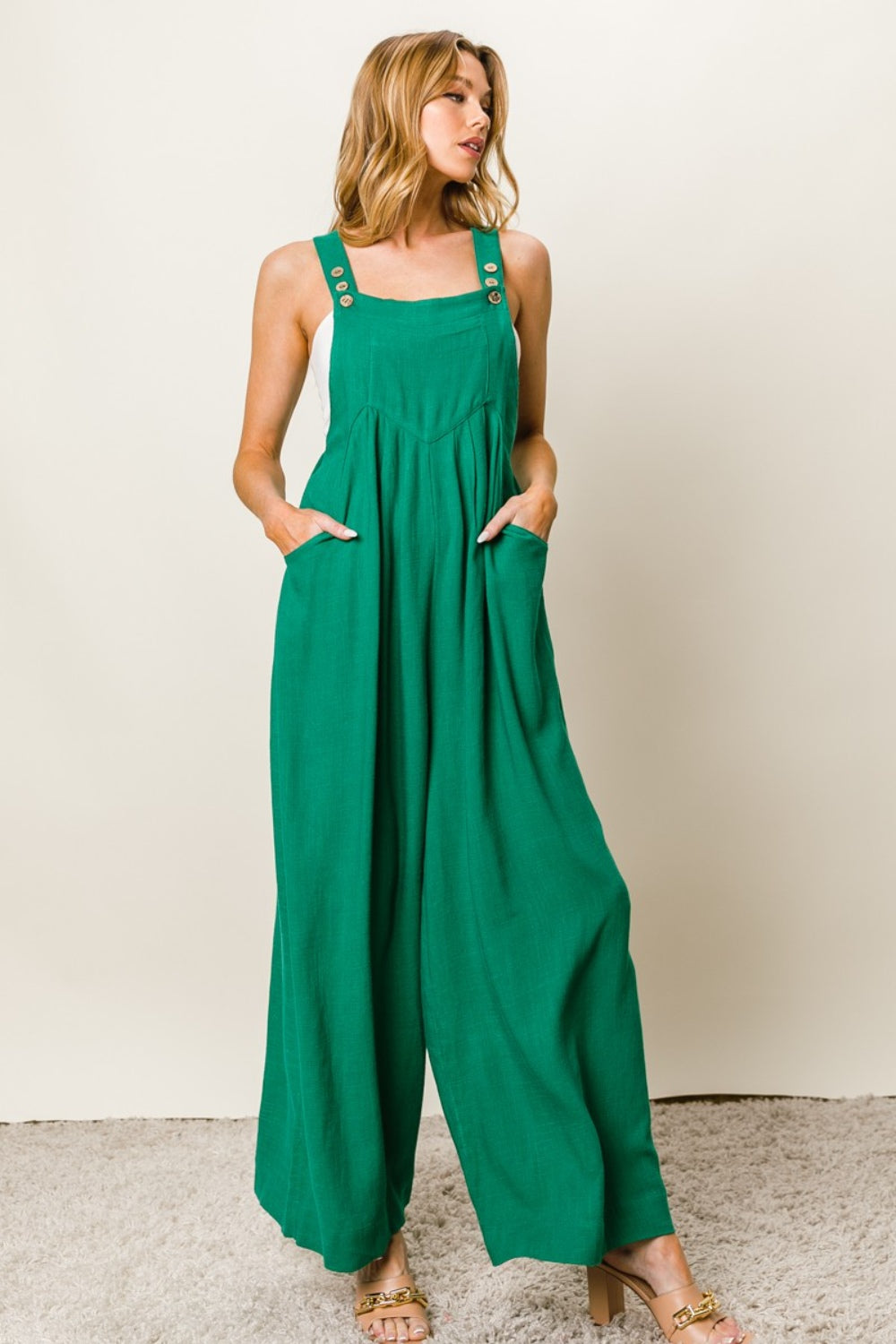 Blue Zone Planet | BiBi Texture Sleeveless Wide Leg Jumpsuit-TOPS / DRESSES-[Adult]-[Female]-2022 Online Blue Zone Planet