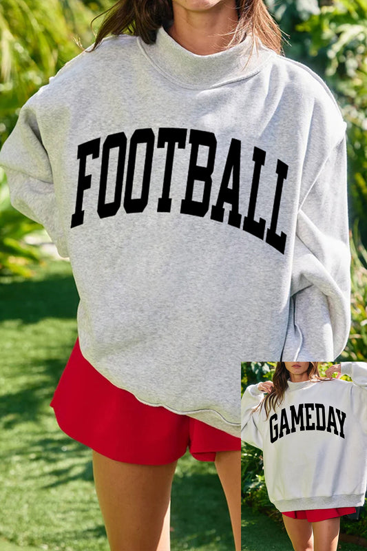 Light Grey FOOTBALL GAMEDAY Double Side Printed High Neck Reversible Sweatshirt-Graphic/Graphic Sweatshirts-[Adult]-[Female]-Light Grey-S-2022 Online Blue Zone Planet