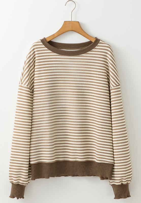 Blue Zone Planet | Striped Round Neck Long Sleeve Sweatshirt-TOPS / DRESSES-[Adult]-[Female]-2022 Online Blue Zone Planet