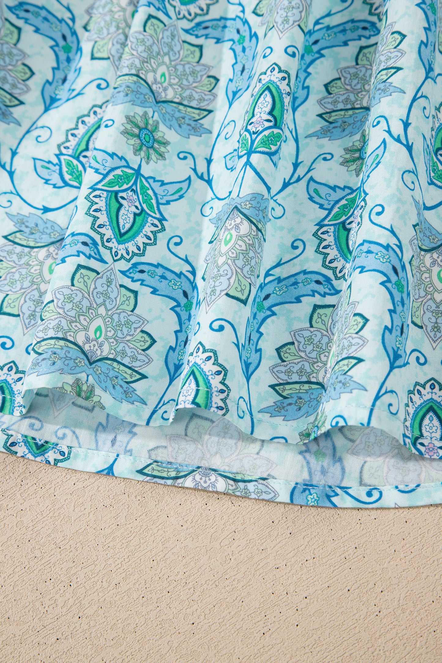 Sky Blue Paisley Print Puff Sleeve Loose Shirt-Tops/Blouses & Shirts-[Adult]-[Female]-2022 Online Blue Zone Planet