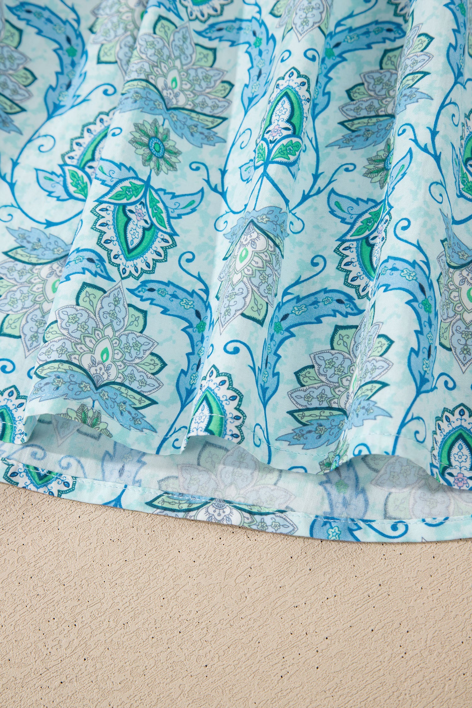 Sky Blue Paisley Print Puff Sleeve Loose Shirt-Tops/Blouses & Shirts-[Adult]-[Female]-2022 Online Blue Zone Planet