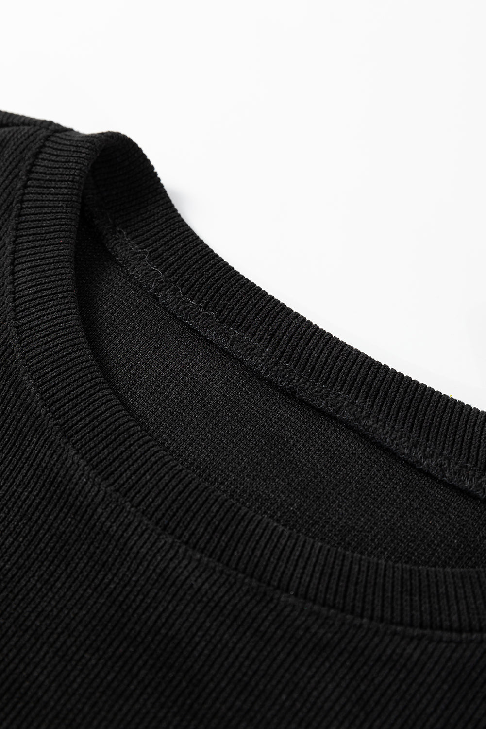 Black Solid Color Textured Knit Drop Shoulder Pullover Drawstring Shorts Set-Two Piece Sets/Short Sets-[Adult]-[Female]-2022 Online Blue Zone Planet