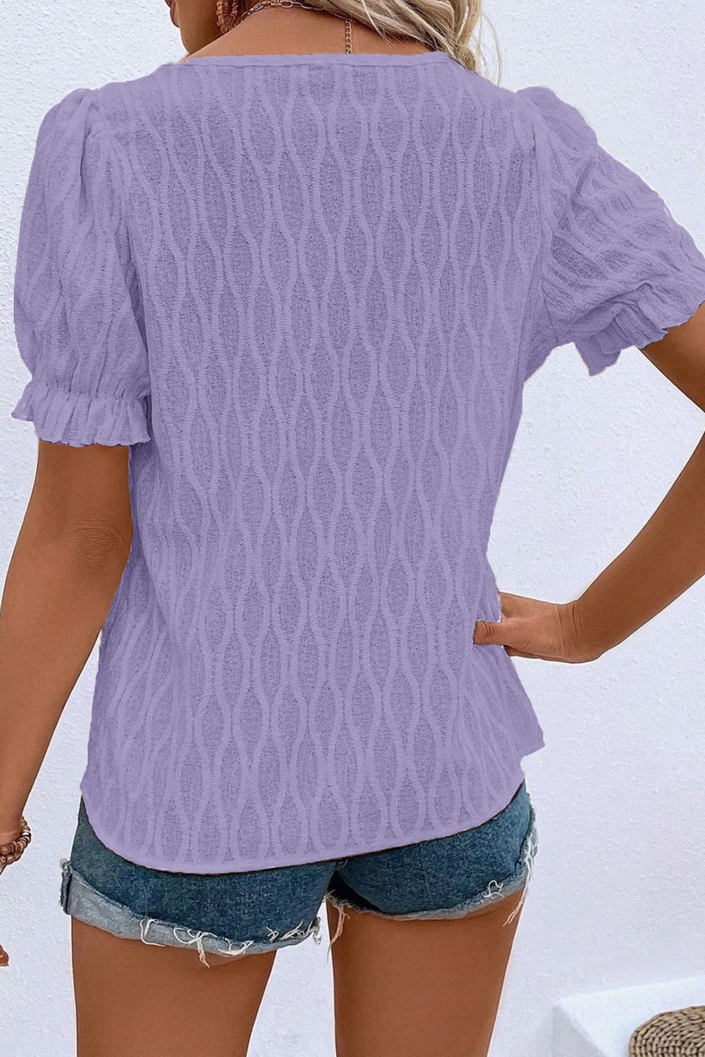 Texture Notched Short Sleeve Blouse-TOPS / DRESSES-[Adult]-[Female]-2022 Online Blue Zone Planet