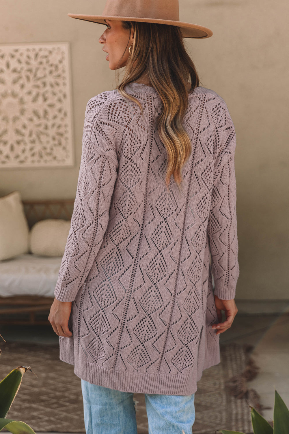 Purple Hollow-out Openwork Knit Cardigan-Sweaters & Cardigans/Cardigans-[Adult]-[Female]-2022 Online Blue Zone Planet