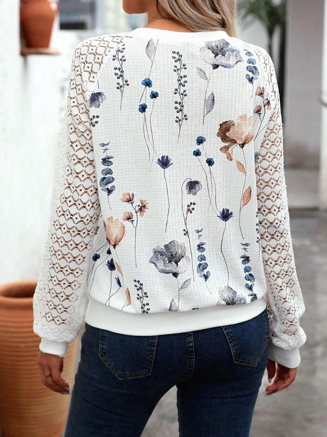 Printed Round Neck Long Sleeve Top-TOPS / DRESSES-[Adult]-[Female]-2022 Online Blue Zone Planet