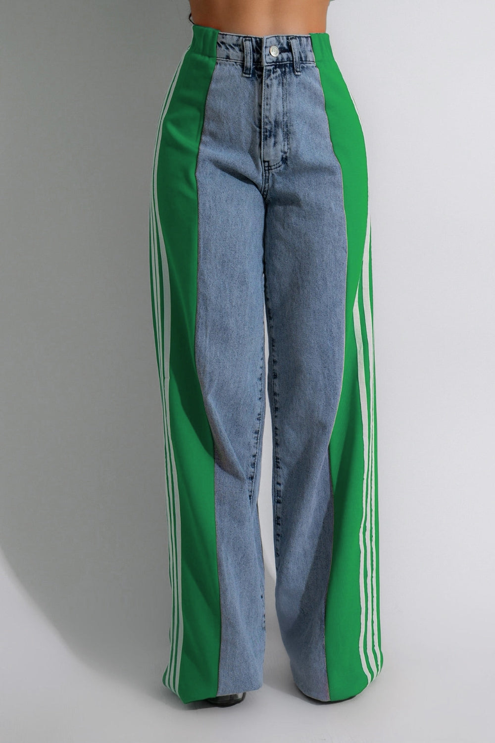 Contrast Side Striped Wide Leg Jeans-BOTTOMS SIZES SMALL MEDIUM LARGE-[Adult]-[Female]-2022 Online Blue Zone Planet