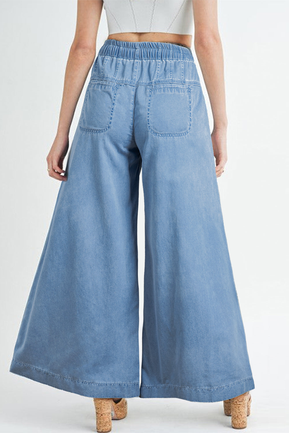 Beau Blue Mineral Wash Button Fly Waist Wide Leg Jeans-Bottoms/Jeans-[Adult]-[Female]-2022 Online Blue Zone Planet