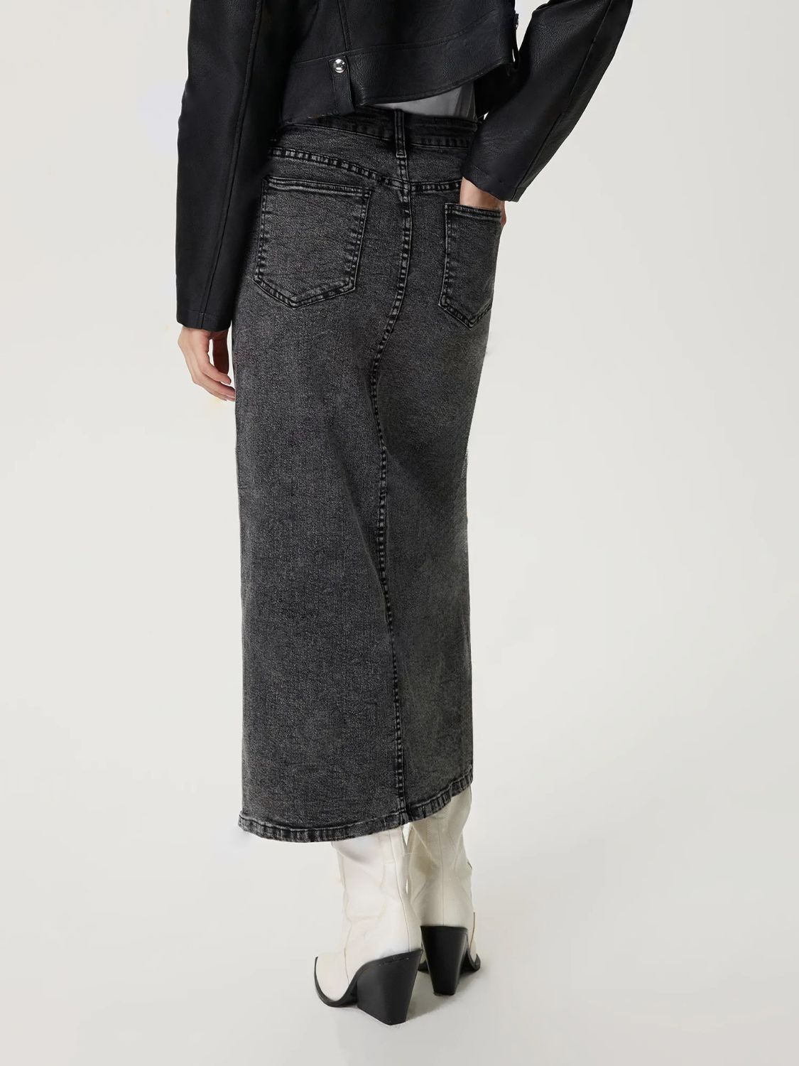 Slit Midi Denim Skirt with Pockets-BOTTOMS SIZES SMALL MEDIUM LARGE-[Adult]-[Female]-2022 Online Blue Zone Planet