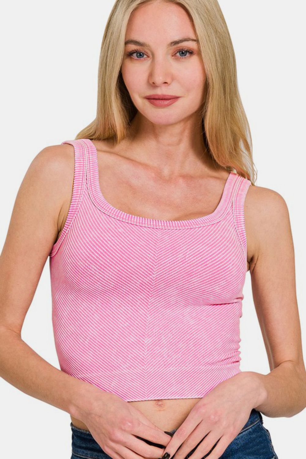 Zenana Washed Ribbed Scoop Neck Wide Strap Tank-TOPS / DRESSES-[Adult]-[Female]-CANDY PINK-S/M-2022 Online Blue Zone Planet