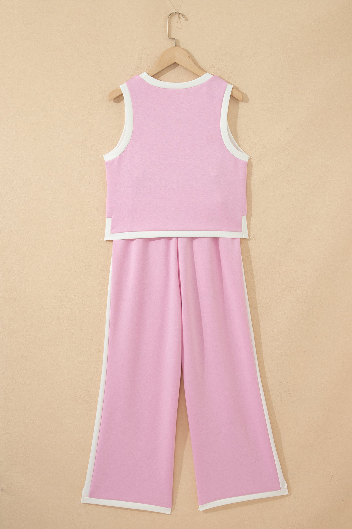 Sky Blue Colorblock Trim Cropped Tank Elastic Waist Shift Pants 2pcs Set-Two Piece Sets/Pant Sets-[Adult]-[Female]-2022 Online Blue Zone Planet