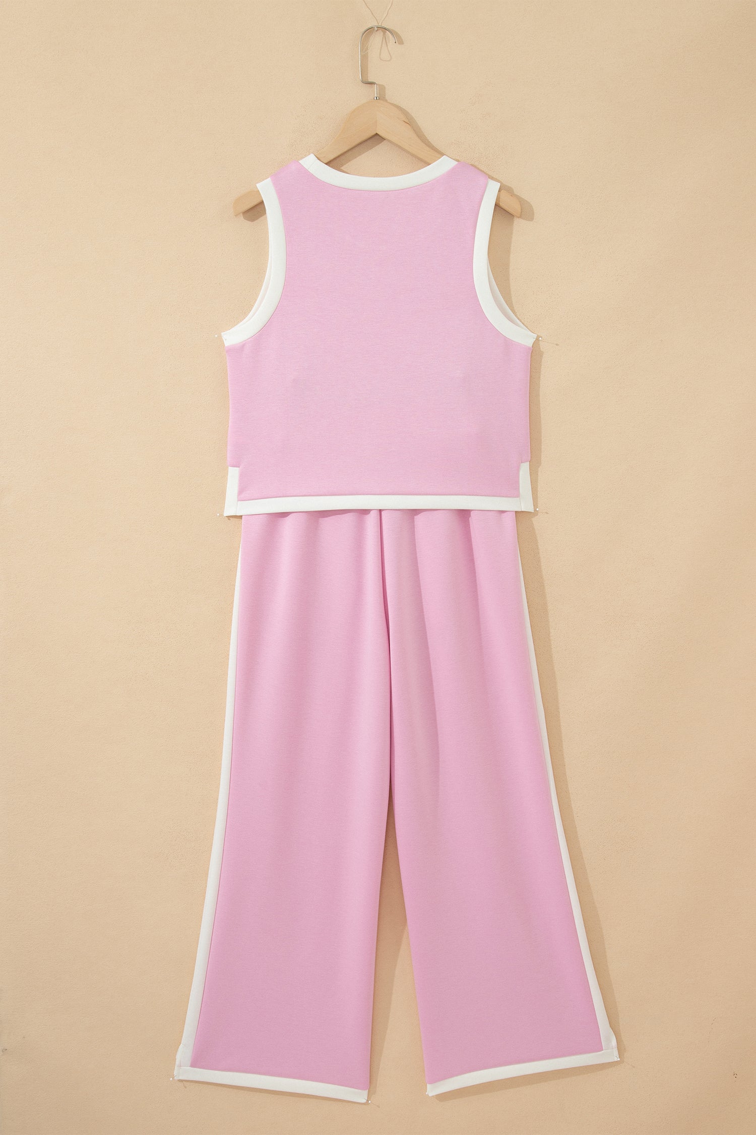Sky Blue Colorblock Trim Cropped Tank Elastic Waist Shift Pants 2pcs Set-Two Piece Sets/Pant Sets-[Adult]-[Female]-2022 Online Blue Zone Planet
