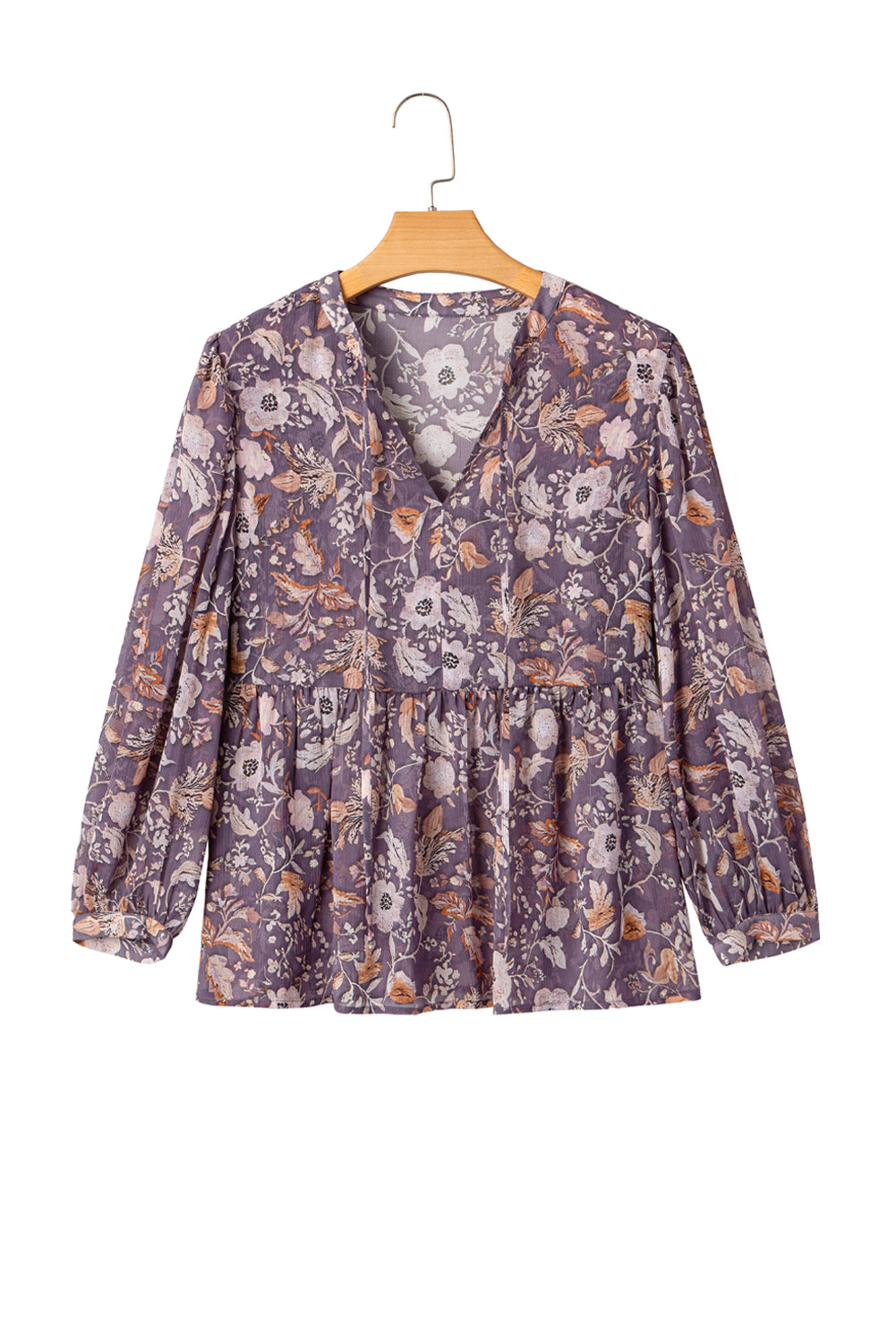 Blue Boho Flower Print 3/4 Sleeve Babydoll Blouse-Tops/Blouses & Shirts-[Adult]-[Female]-2022 Online Blue Zone Planet