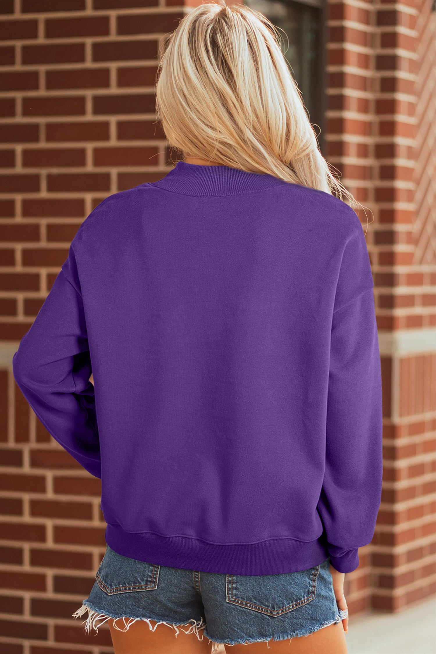 Tillandsia Purple Solid Color Oversized Mock Neck Sweatshirt-Tops/Sweatshirts & Hoodies-[Adult]-[Female]-2022 Online Blue Zone Planet
