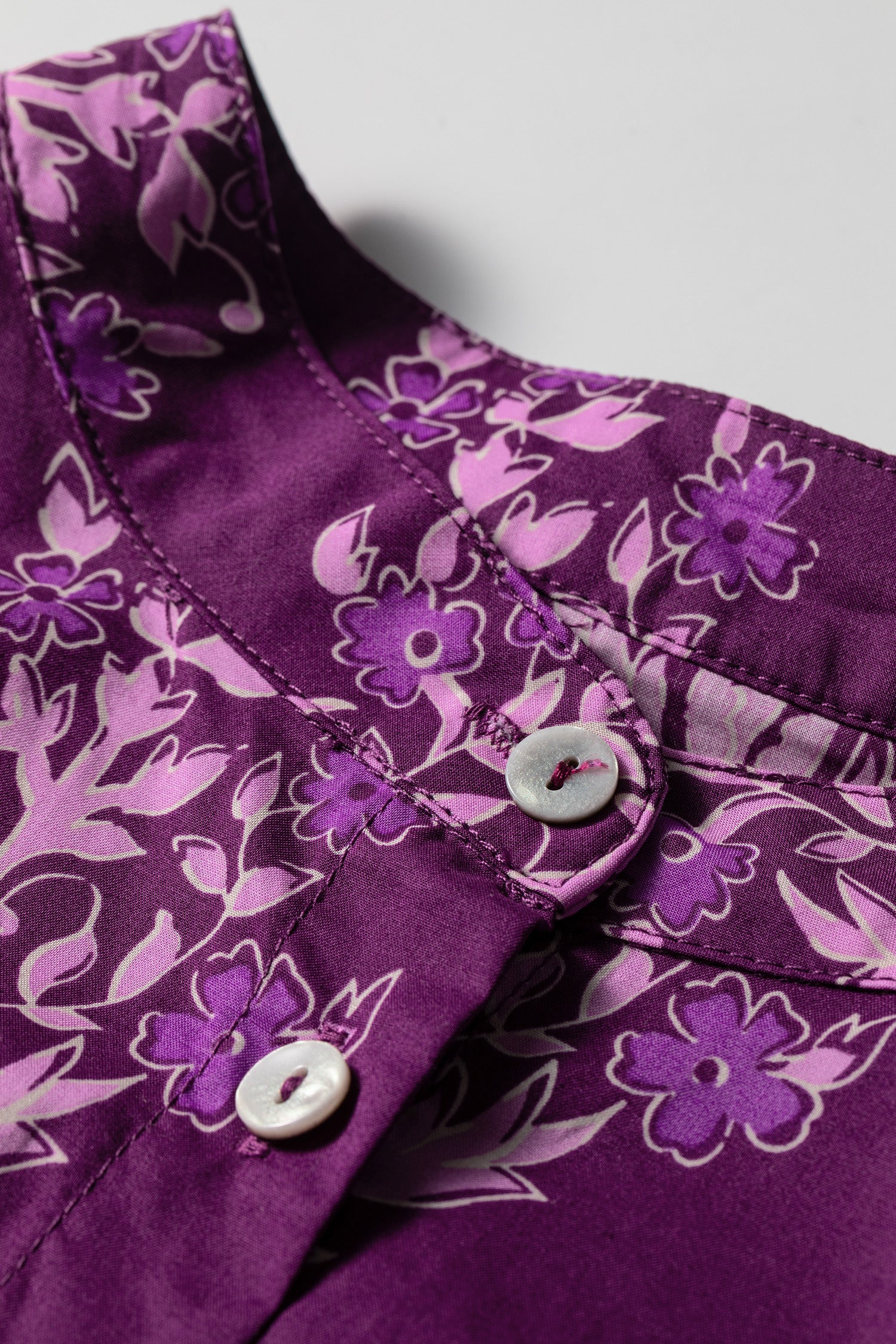 Purple Floral Print Button-Up Long Puff Sleeve Loose Shirt-Tops/Blouses & Shirts-[Adult]-[Female]-2022 Online Blue Zone Planet