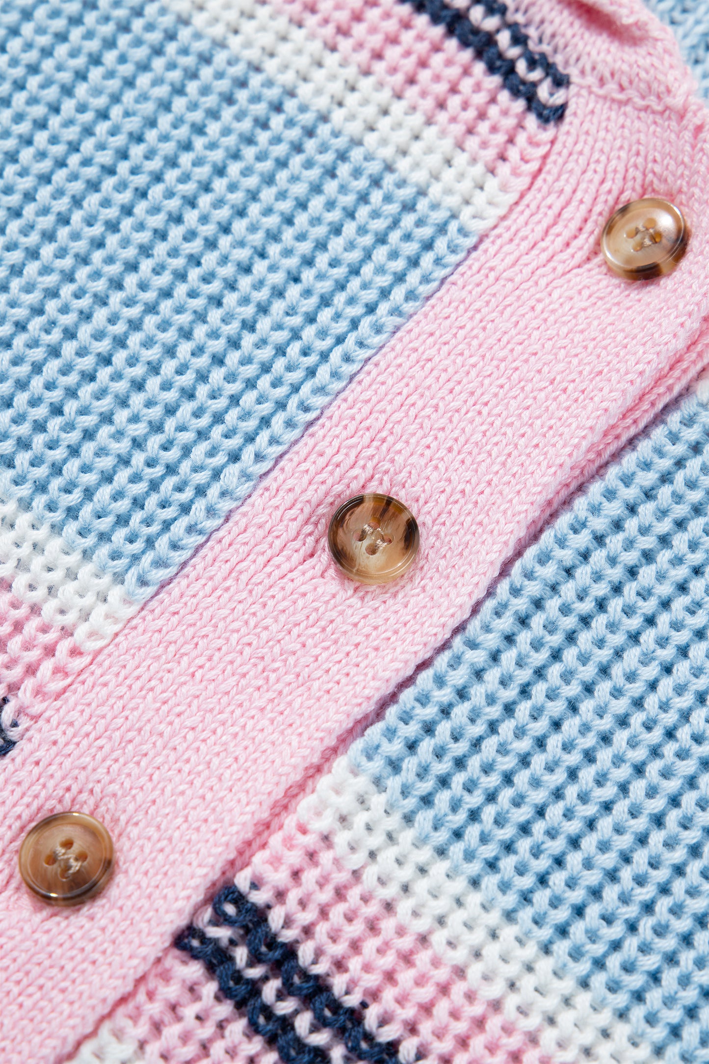 Sky Blue Stripe Striped Button Collar Long Sleeve Shift Fit Winter Knitwear Sweater-TOPS / DRESSES-[Adult]-[Female]-2022 Online Blue Zone Planet