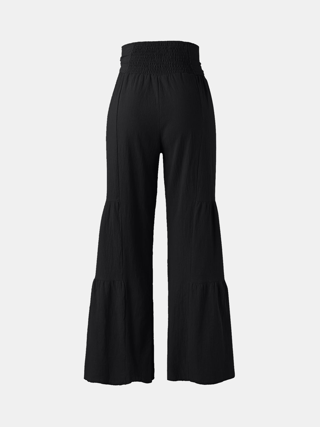 Tied Ruched Wide Leg Pants-BOTTOMS SIZES SMALL MEDIUM LARGE-[Adult]-[Female]-Black-S-2022 Online Blue Zone Planet