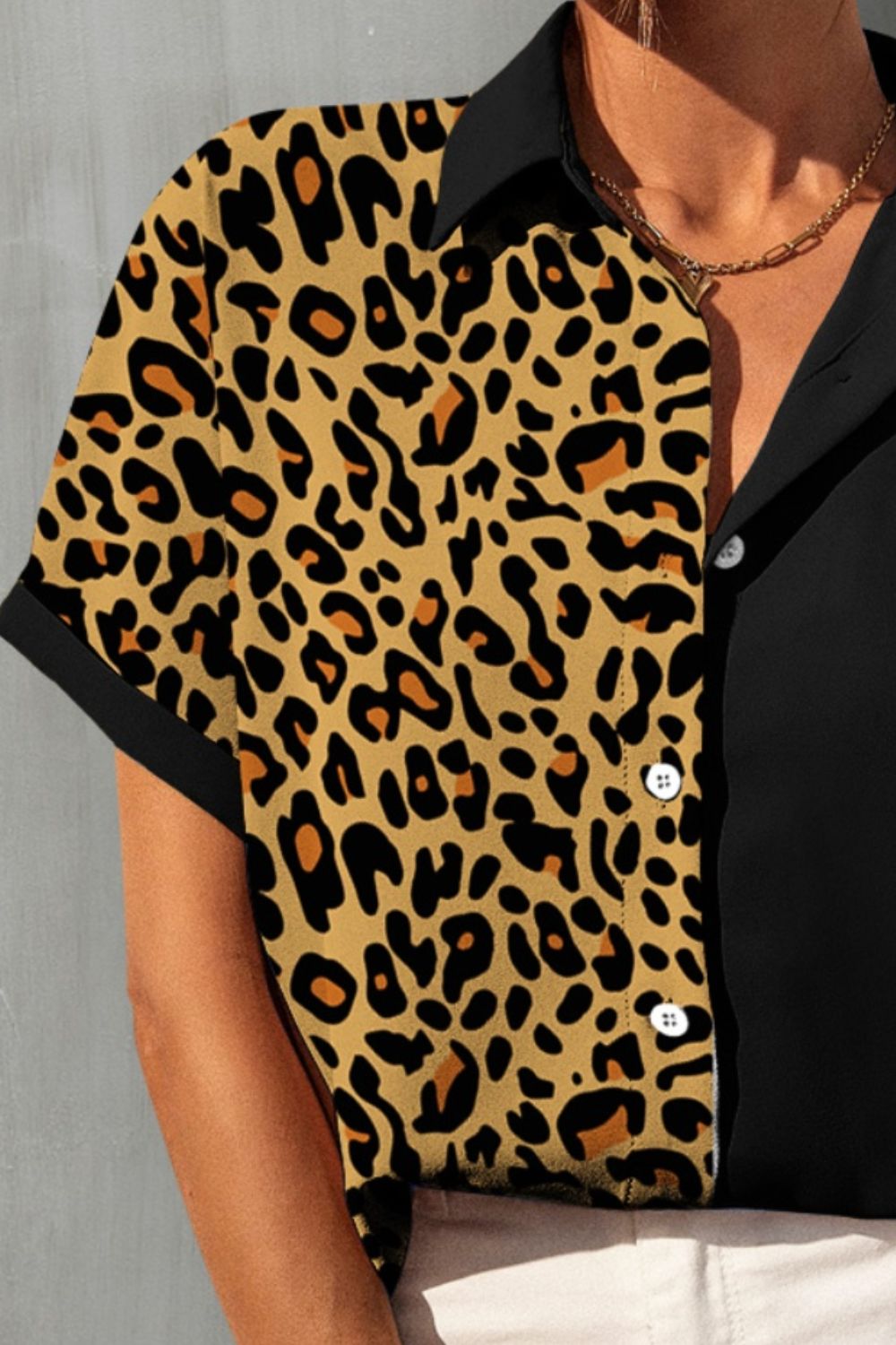 FAM-FAM Leopard Button Up Short Sleeve Shirt-TOPS / DRESSES-[Adult]-[Female]-2022 Online Blue Zone Planet