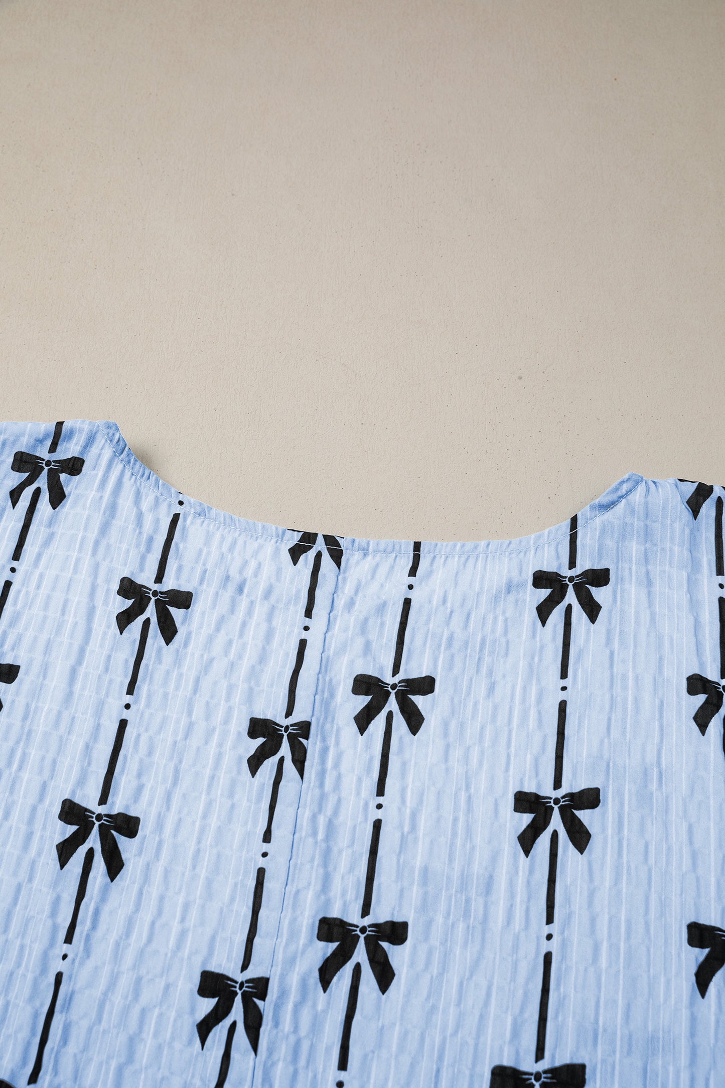 Beau Blue Bow Print Puff Short Sleeve Top-Tops/Tops & Tees-[Adult]-[Female]-2022 Online Blue Zone Planet