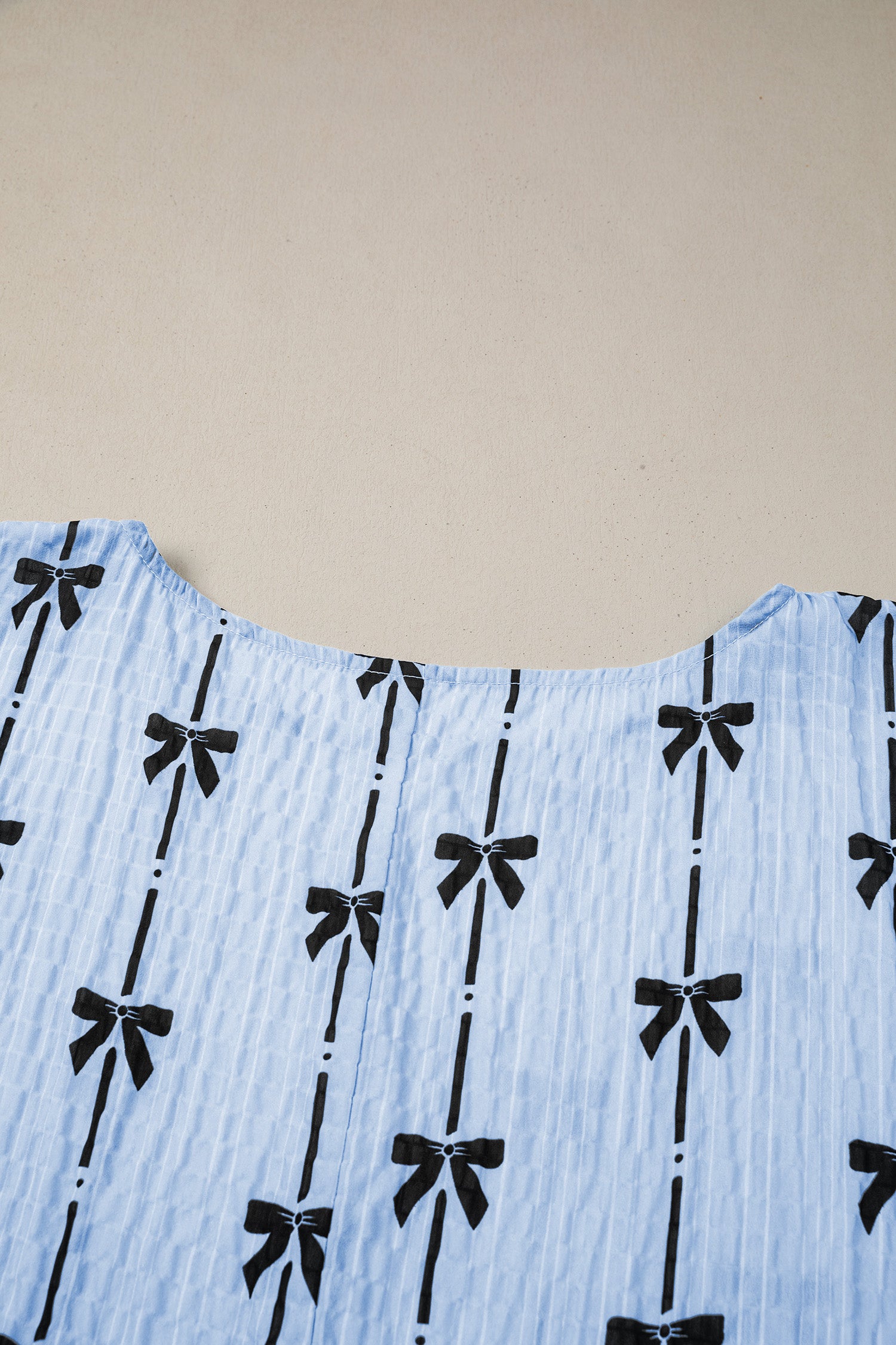 Beau Blue Bow Print Puff Short Sleeve Top-Tops/Tops & Tees-[Adult]-[Female]-2022 Online Blue Zone Planet
