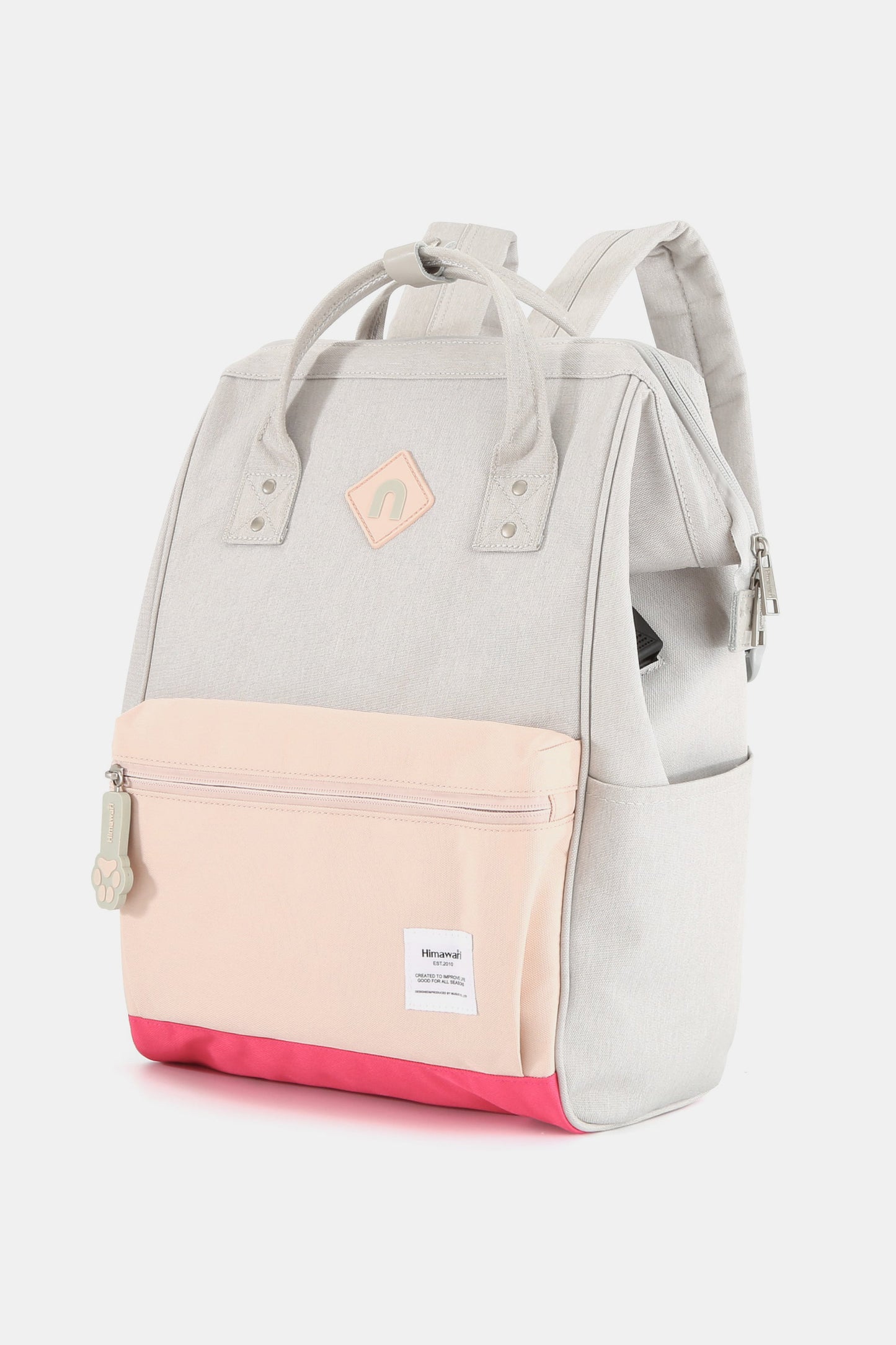 Himawari Contrast Waterproof Backpack Bag with External USB Port-BACKPACKS-[Adult]-[Female]-Light Grey/Pink-One Size-2022 Online Blue Zone Planet