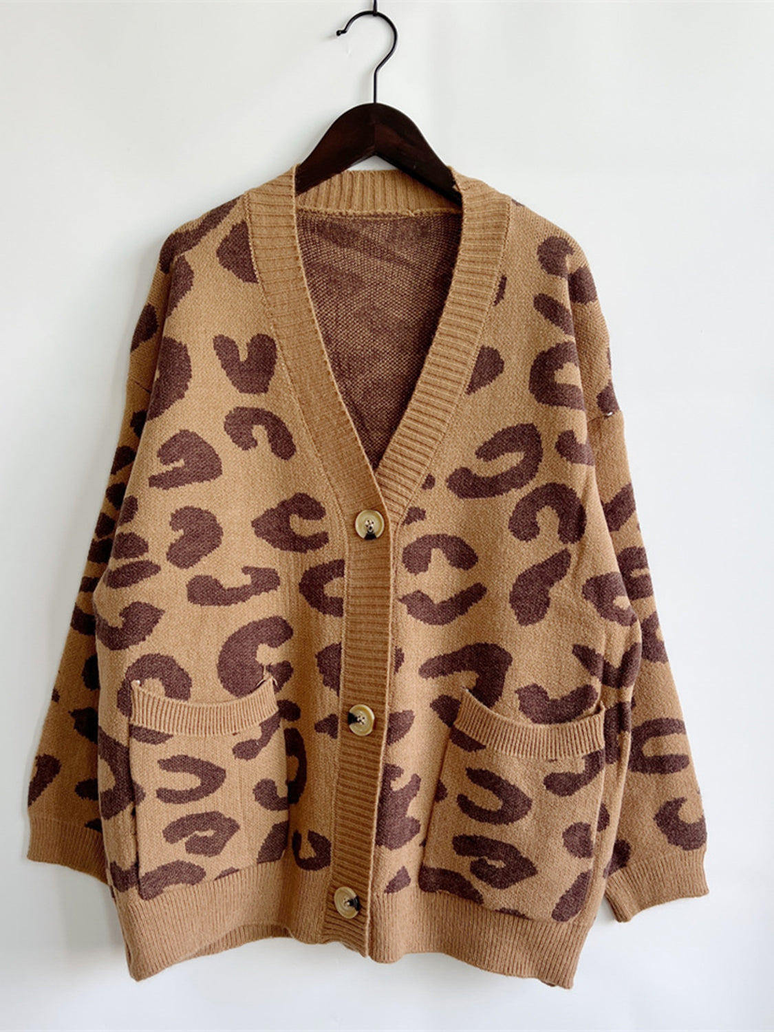 Leopard Button Front Cardigan with Pockets-TOPS / DRESSES-[Adult]-[Female]-2022 Online Blue Zone Planet