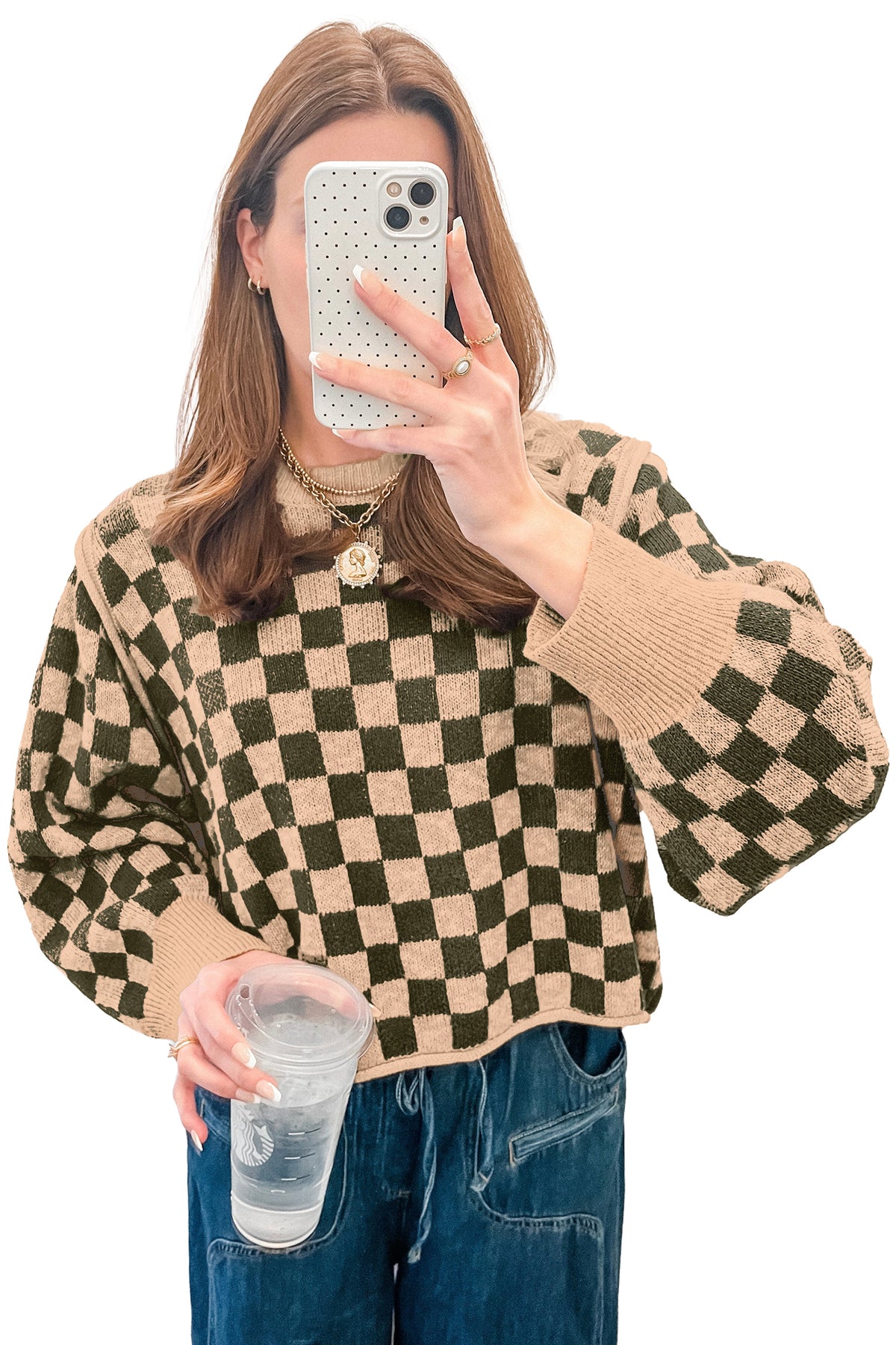 Multicolour Drop Shoulder Plaid Knit Long Sleeve Sweater-Sweaters & Cardigans/Sweaters-[Adult]-[Female]-2022 Online Blue Zone Planet