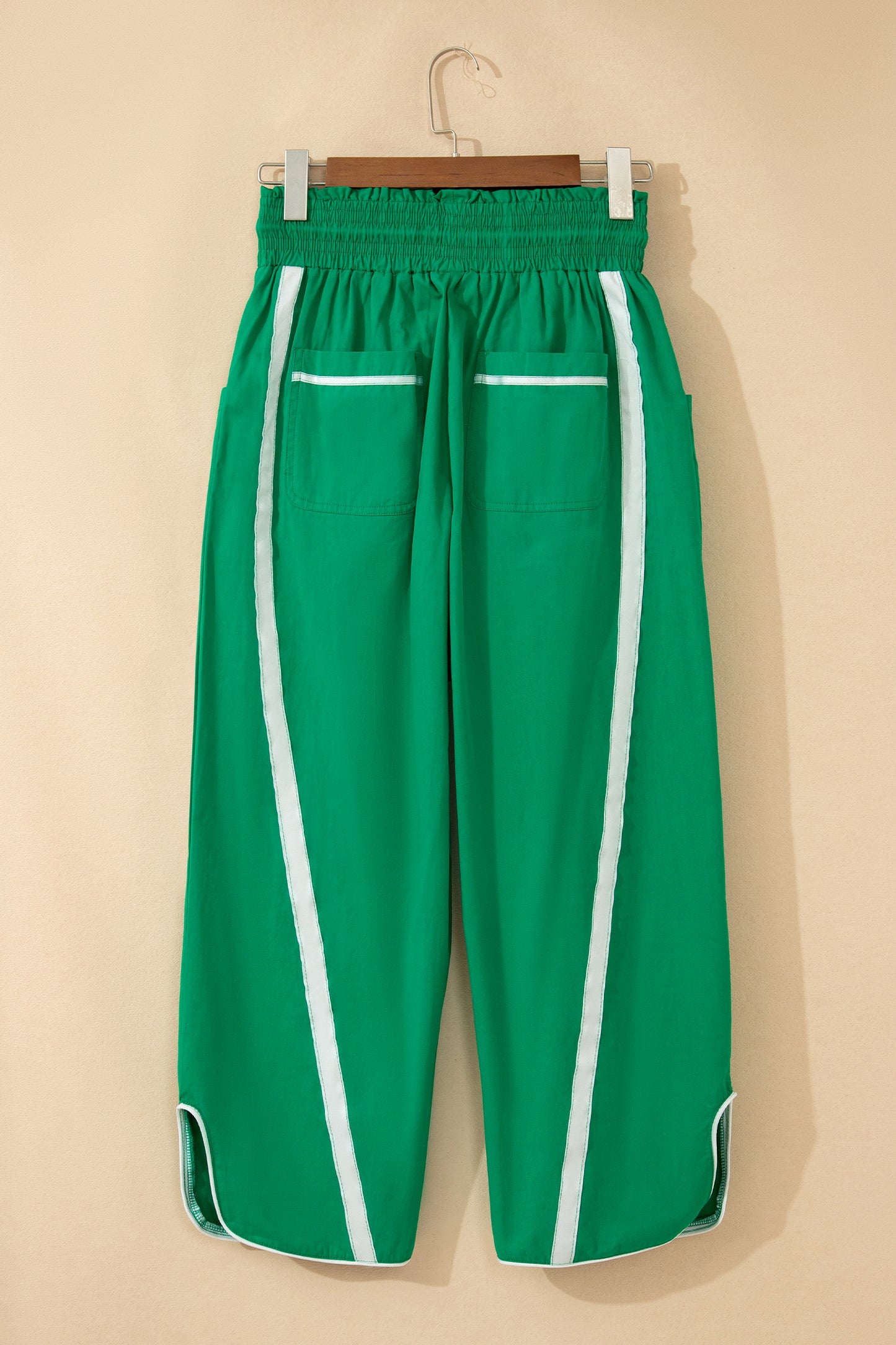 Black Contrast Striped Smocked Waist Drawstring Cropped Casual Pants-Bottoms/Pants & Culotte-[Adult]-[Female]-2022 Online Blue Zone Planet