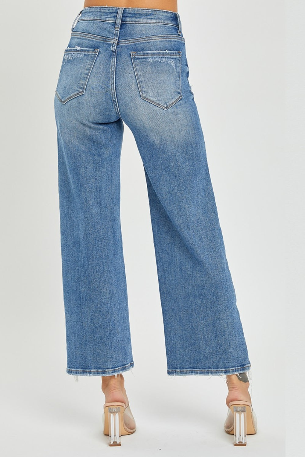 RISEN High Rise Side Slit Raw Hem Cropped Jeans-BOTTOM SIZES SMALL MEDIUM LARGE-[Adult]-[Female]-2022 Online Blue Zone Planet