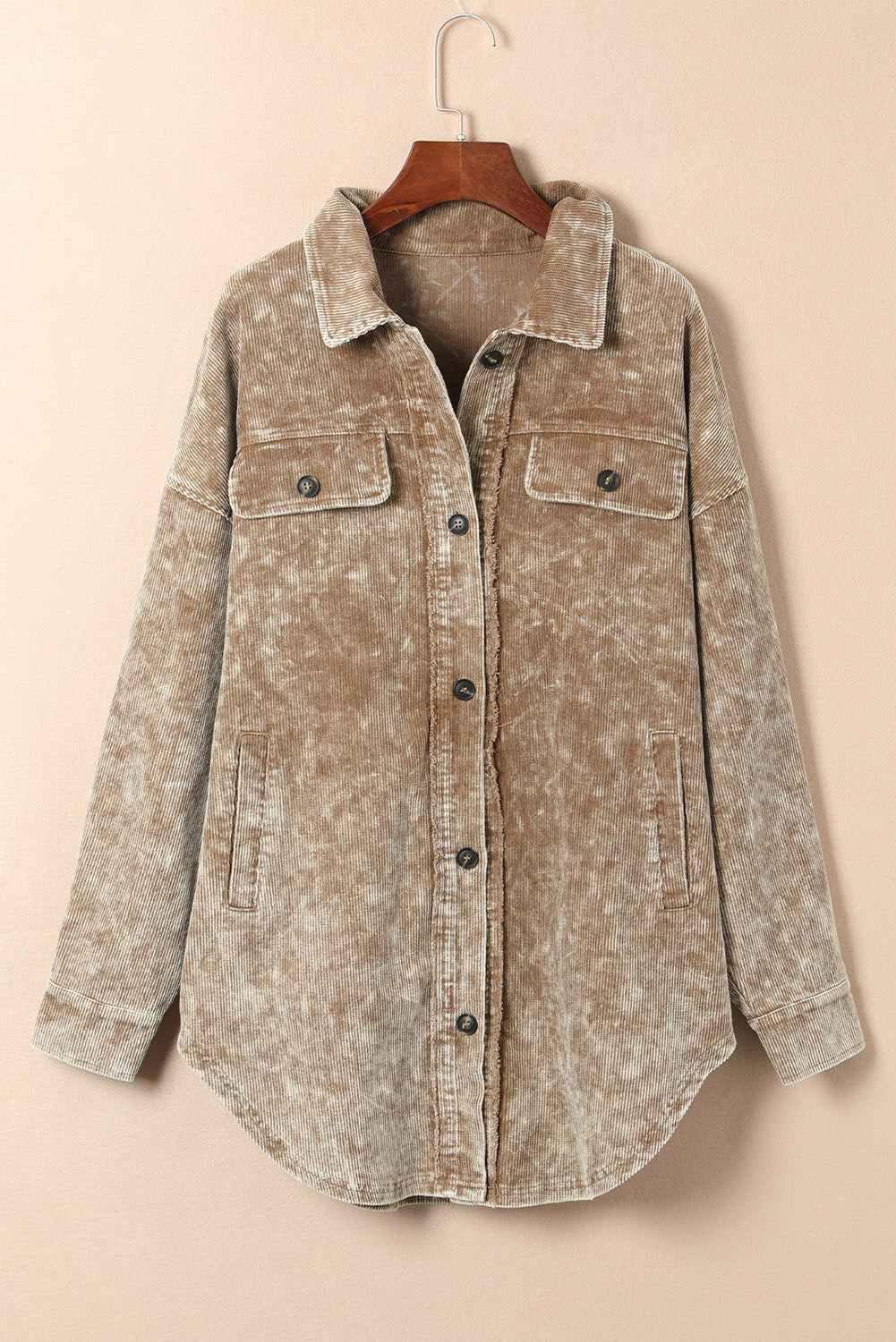 Khaki Vintage Distressed Mineral Wash Oversized Shacket-Sale (50% OFF)/30% OFF-[Adult]-[Female]-2022 Online Blue Zone Planet