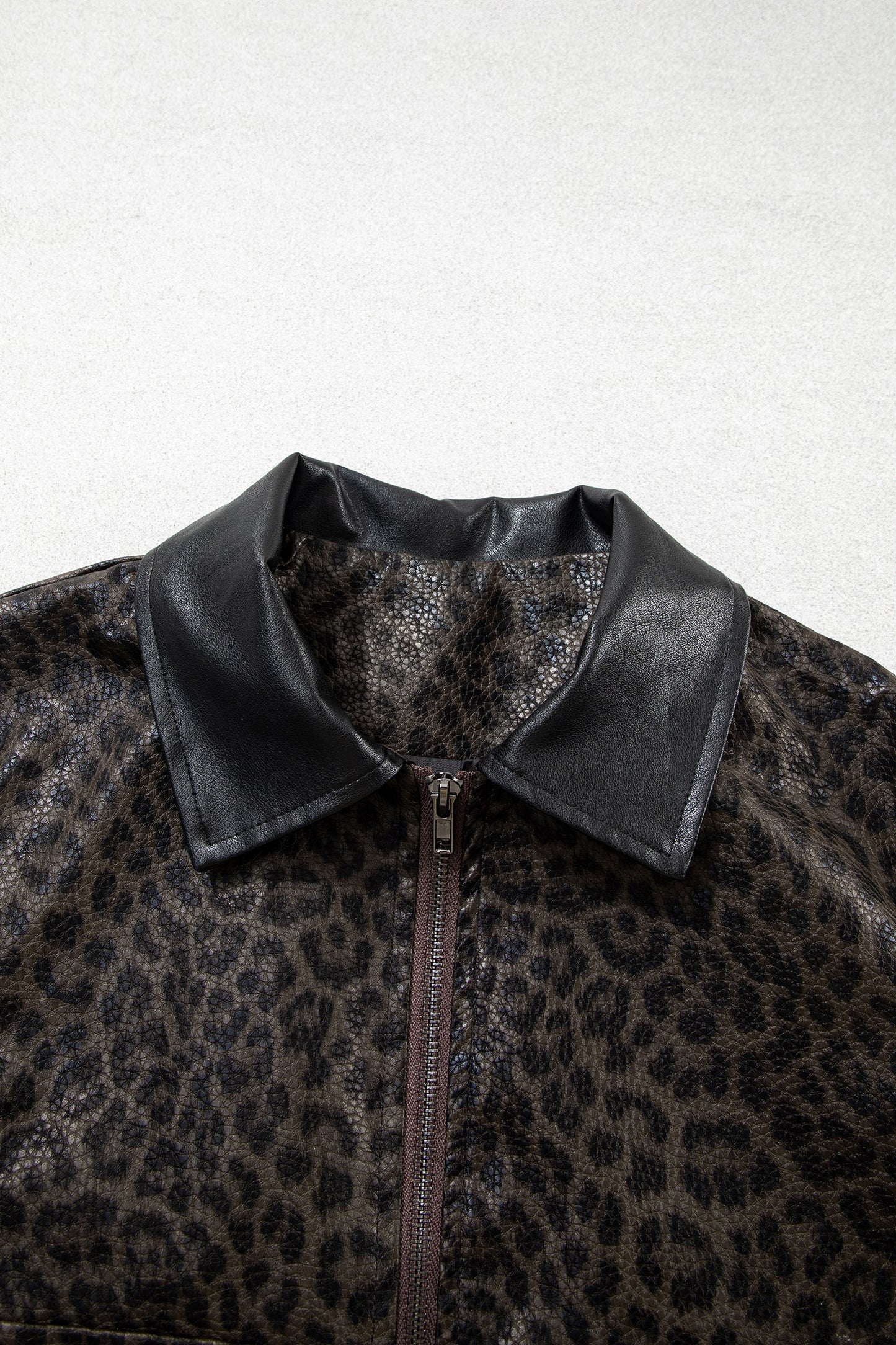Multicolour Leopard Print Colorblock Collar Metal Placket Jacket-Outerwear/Jackets-[Adult]-[Female]-2022 Online Blue Zone Planet
