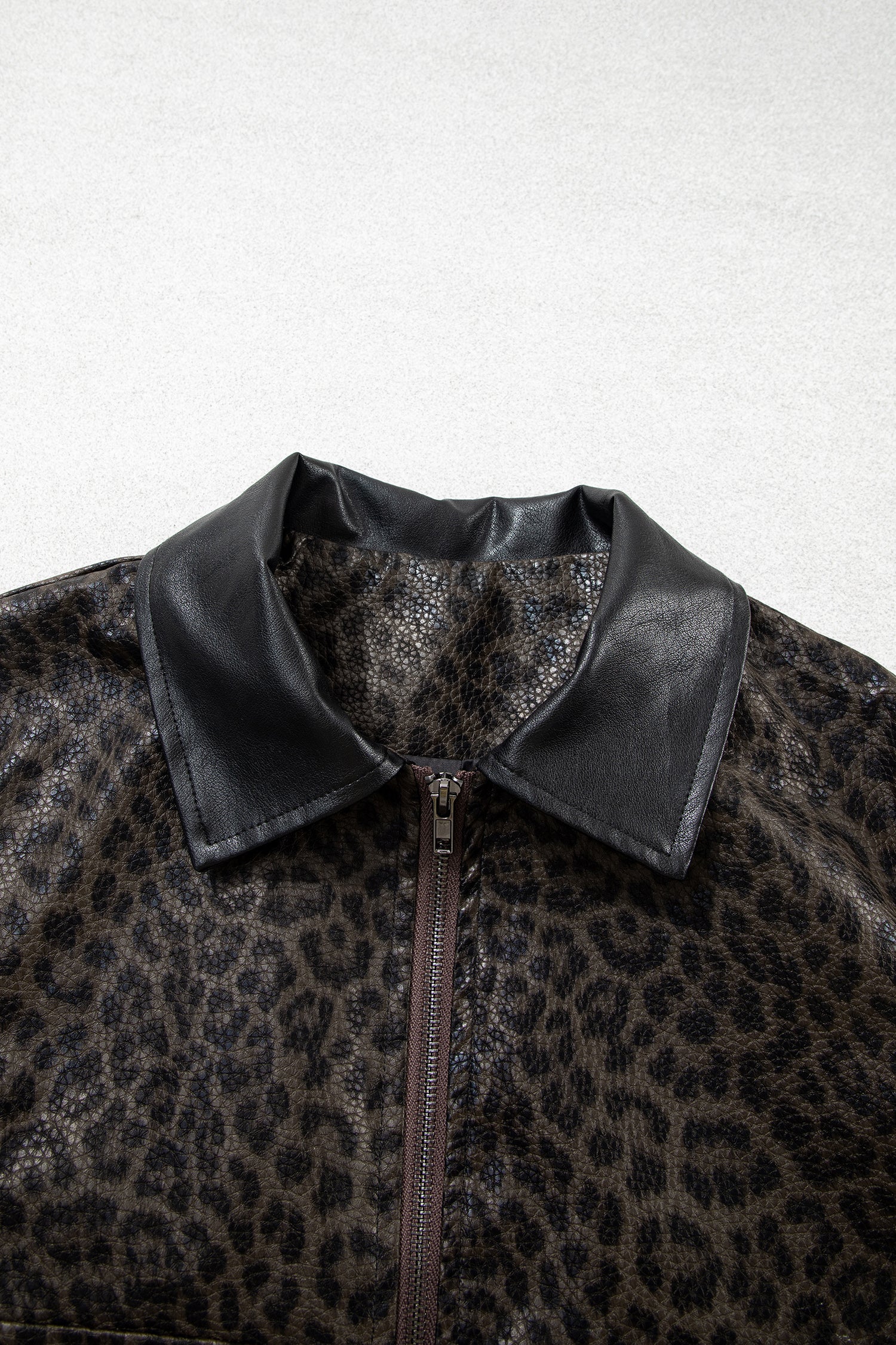 Multicolour Leopard Print Colorblock Collar Metal Placket Jacket-Outerwear/Jackets-[Adult]-[Female]-2022 Online Blue Zone Planet