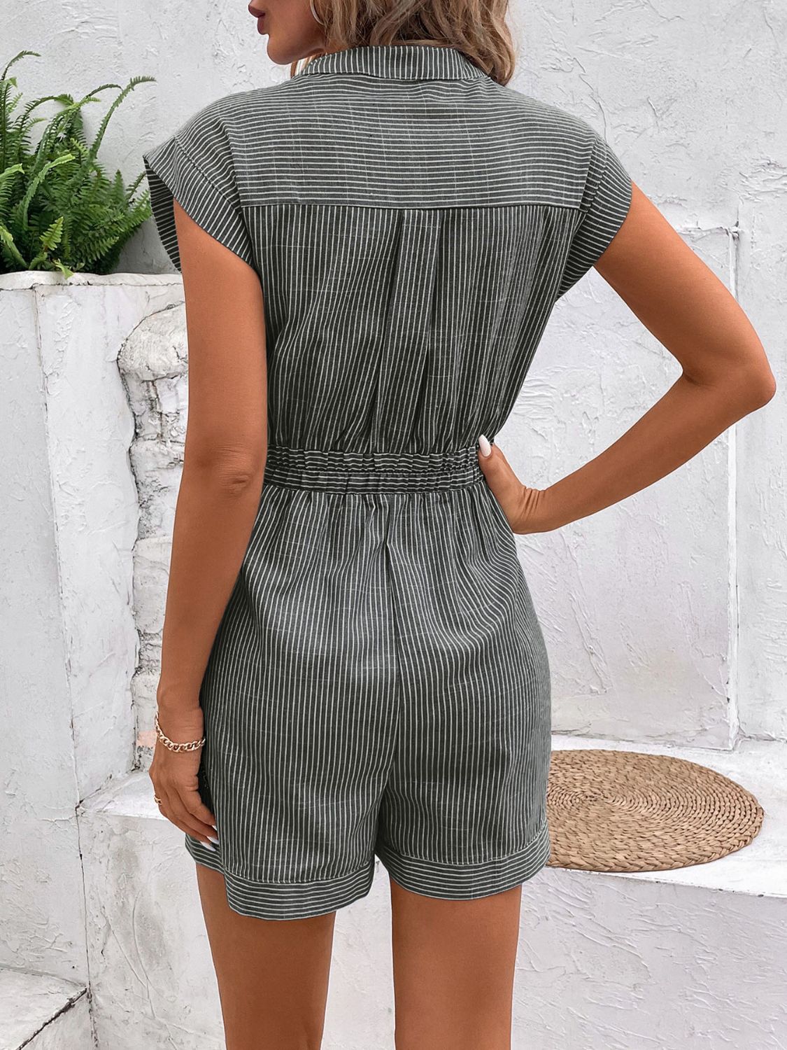 Perfee Striped Notched Tie Waist Romper-TOPS / DRESSES-[Adult]-[Female]-2022 Online Blue Zone Planet