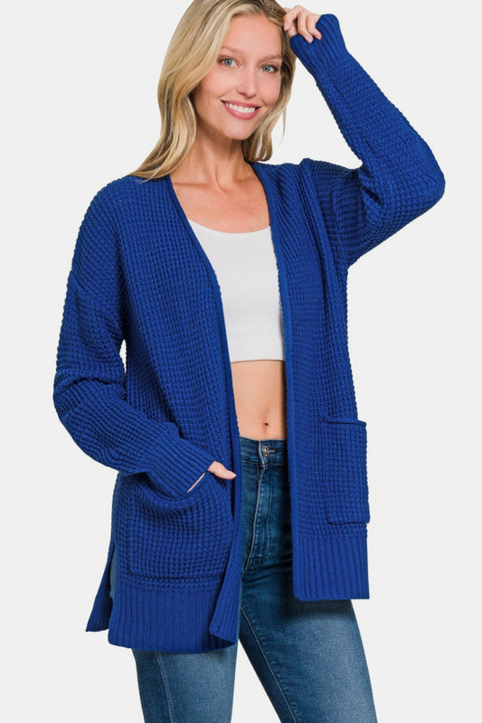 Zenana Waffle Open Front Sweater Cardigan-TOPS / DRESSES-[Adult]-[Female]-2022 Online Blue Zone Planet