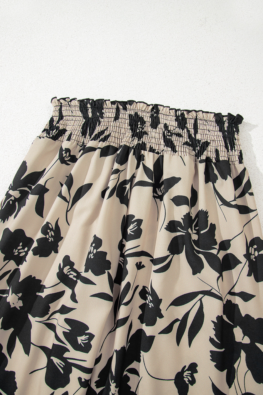 Khaki Floral Print Smocked High Waist Wide Leg Pants-Bottoms/Pants & Culotte-[Adult]-[Female]-2022 Online Blue Zone Planet