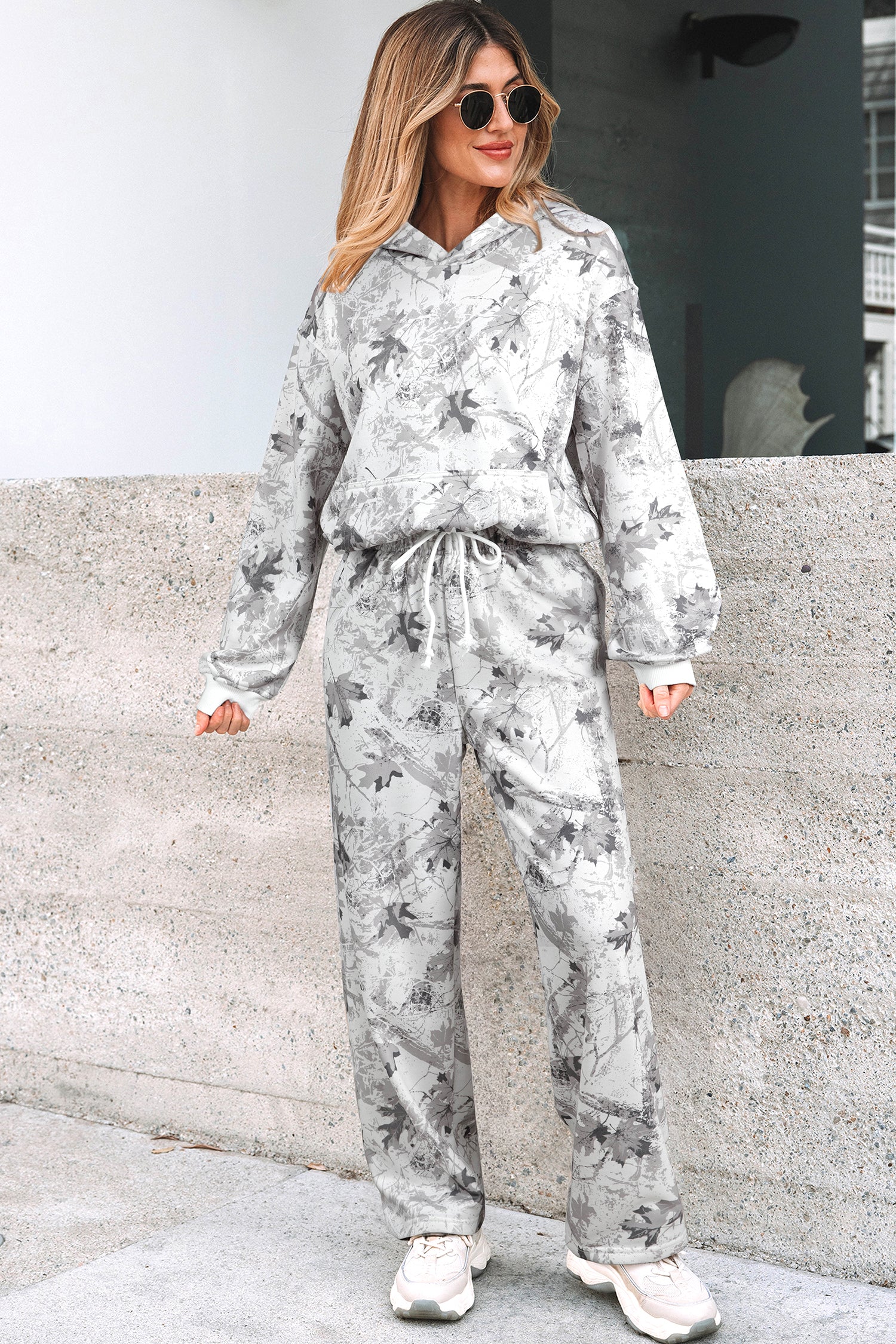 Light Grey Light Woodland Camo Classic Hoodie and Sweatpants Set-Tops / Dresses-[Adult]-[Female]-2022 Online Blue Zone Planet