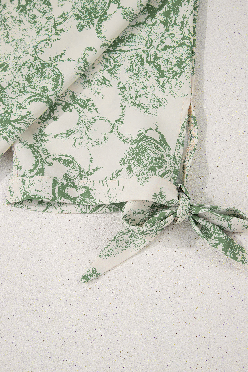 Green Landscape Print Tied 3/4 Sleeve Shirt with Sash-Tops/Blouses & Shirts-[Adult]-[Female]-2022 Online Blue Zone Planet