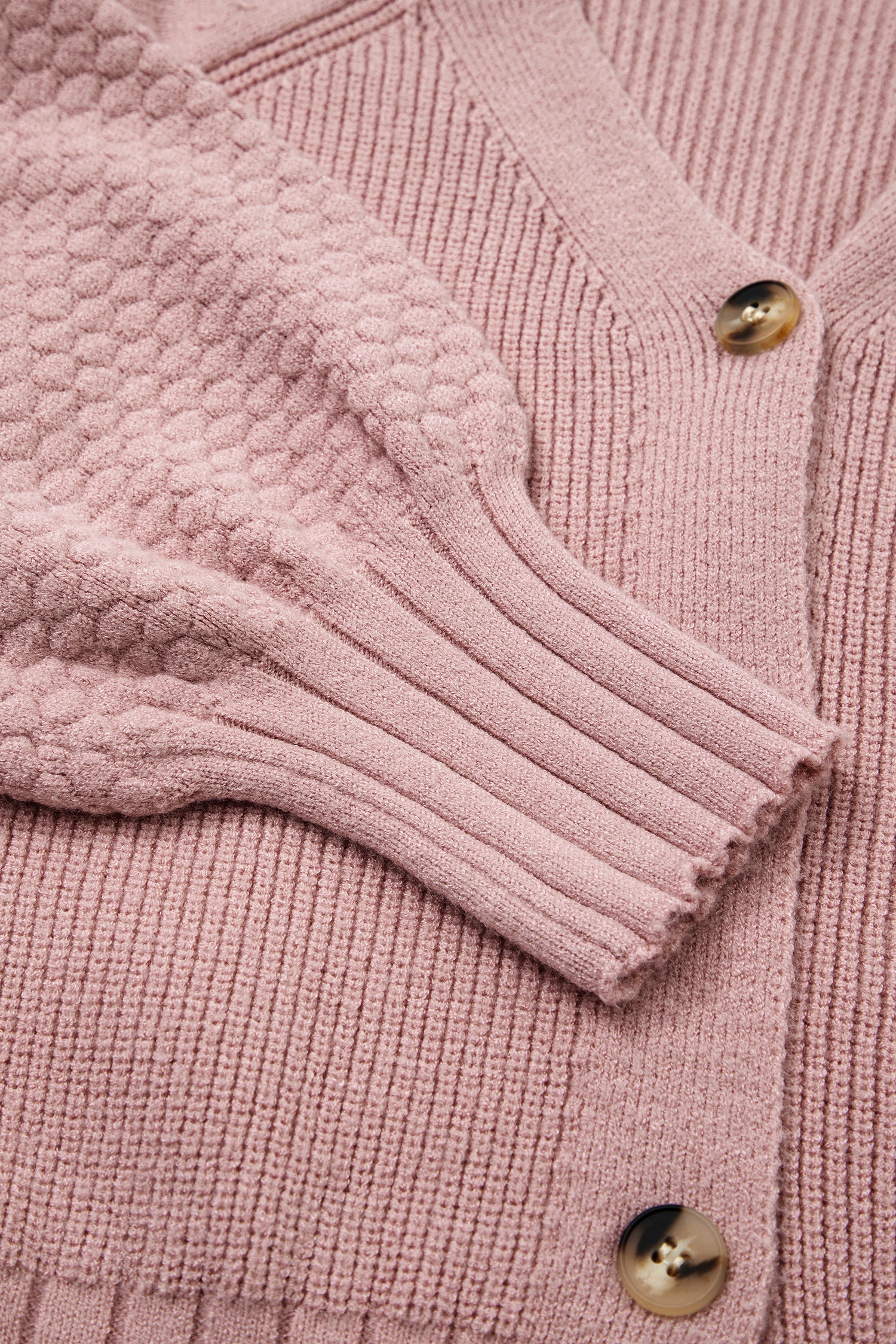 Light Pink Mixed Texture Knit Button V Neck Sweater Cardigan-TOPS / DRESSES-[Adult]-[Female]-2022 Online Blue Zone Planet