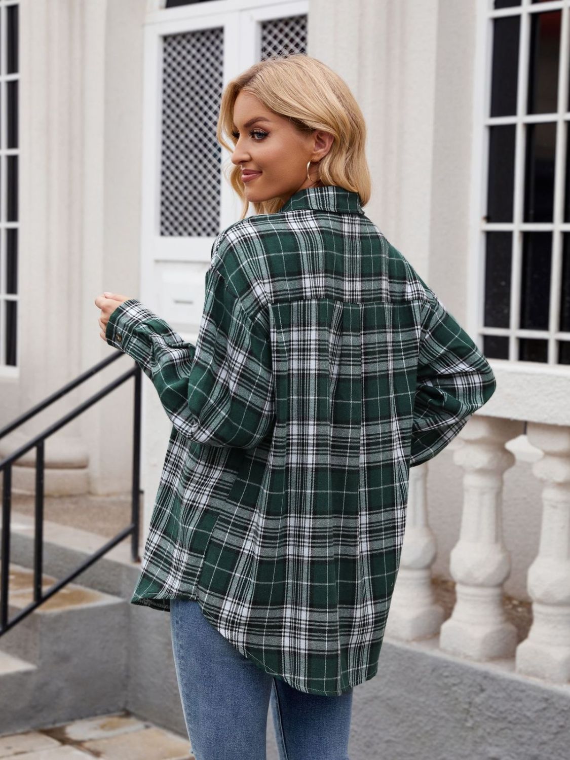 Blue Zone Planet | Mandy Pocketed Plaid Collared Neck Long Sleeve Shirt-TOPS / DRESSES-[Adult]-[Female]-2022 Online Blue Zone Planet