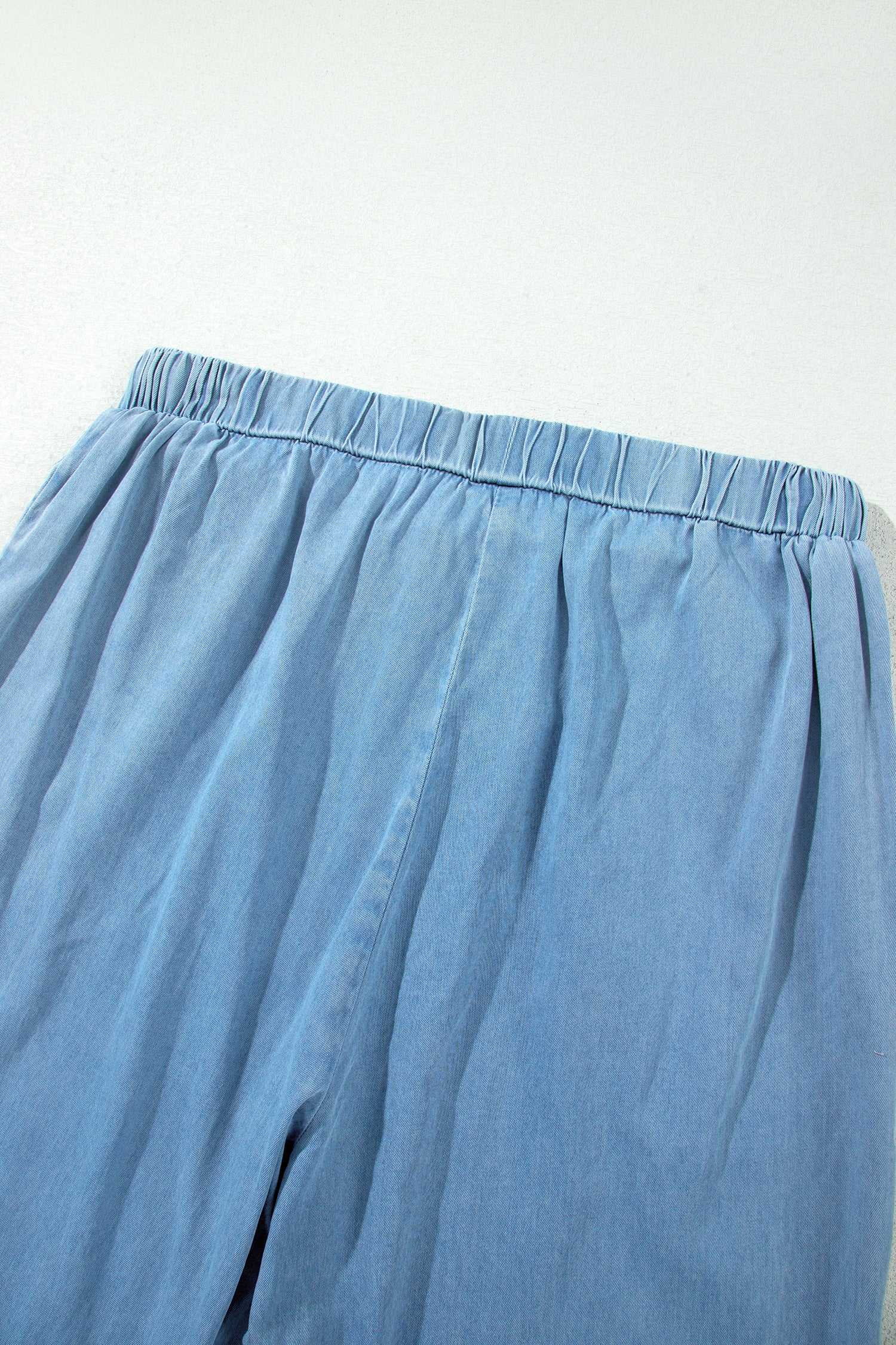 Beau Blue Ruffled Hem Wide Leg Chambray Pants-Bottoms/Jeans-[Adult]-[Female]-2022 Online Blue Zone Planet
