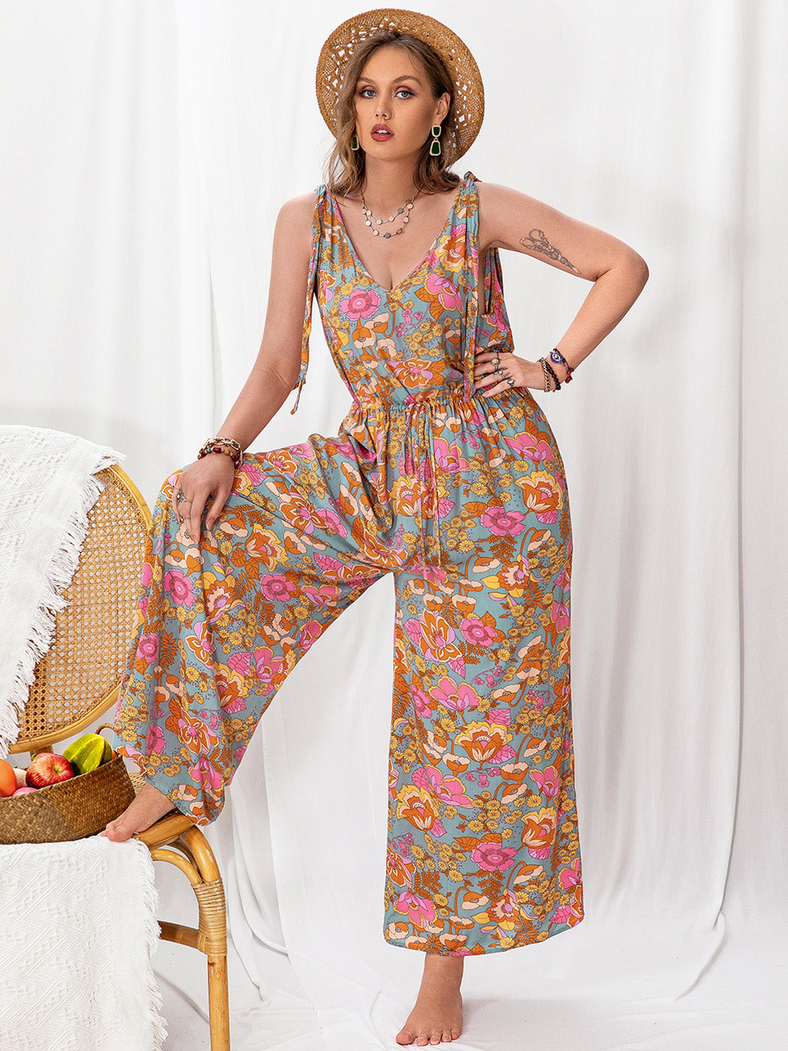 Plus Size Printed Wide Leg Sleeveless Jumpsuit-TOPS / DRESSES-[Adult]-[Female]-2022 Online Blue Zone Planet