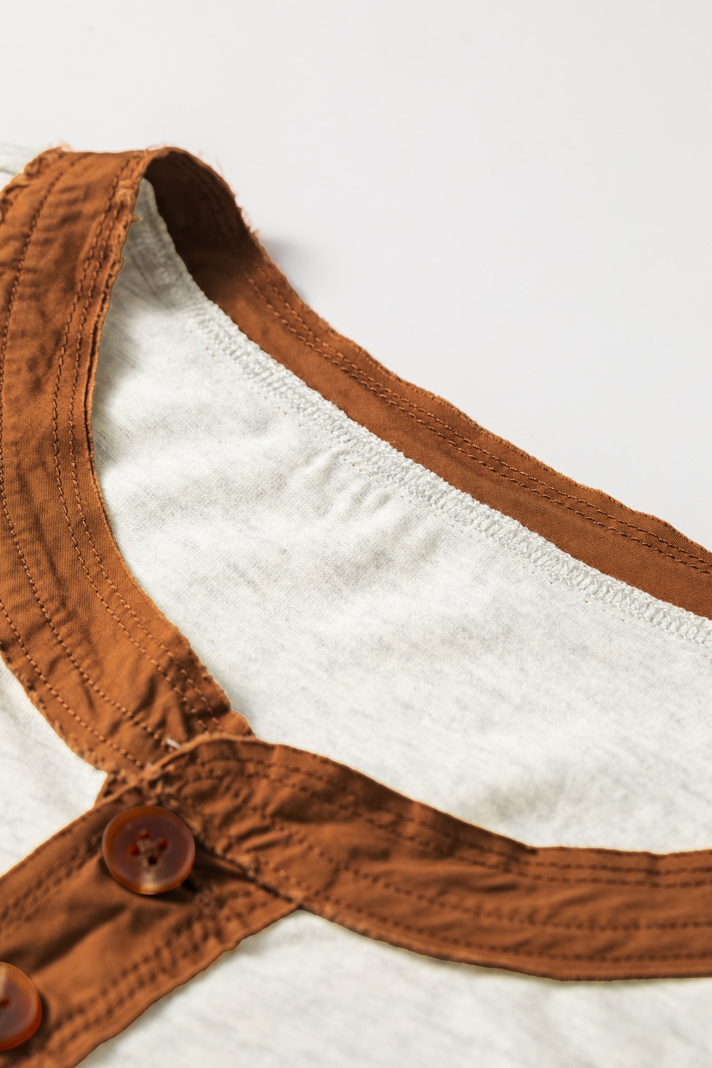 Light Grey Plus Size Distressed Color Block Trim Cotton Henley Tee-Plus Size/Plus Size Tops/Plus Size Tops & Tees-[Adult]-[Female]-2022 Online Blue Zone Planet