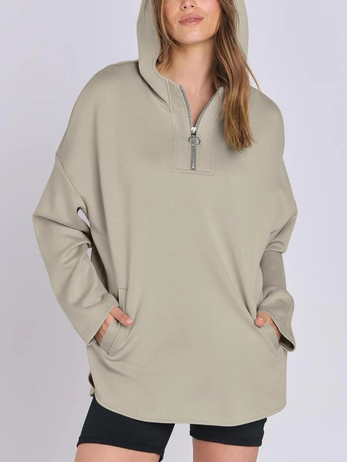 Quarter Zip Long Sleeve Hoodie-TOPS / DRESSES-[Adult]-[Female]-2022 Online Blue Zone Planet