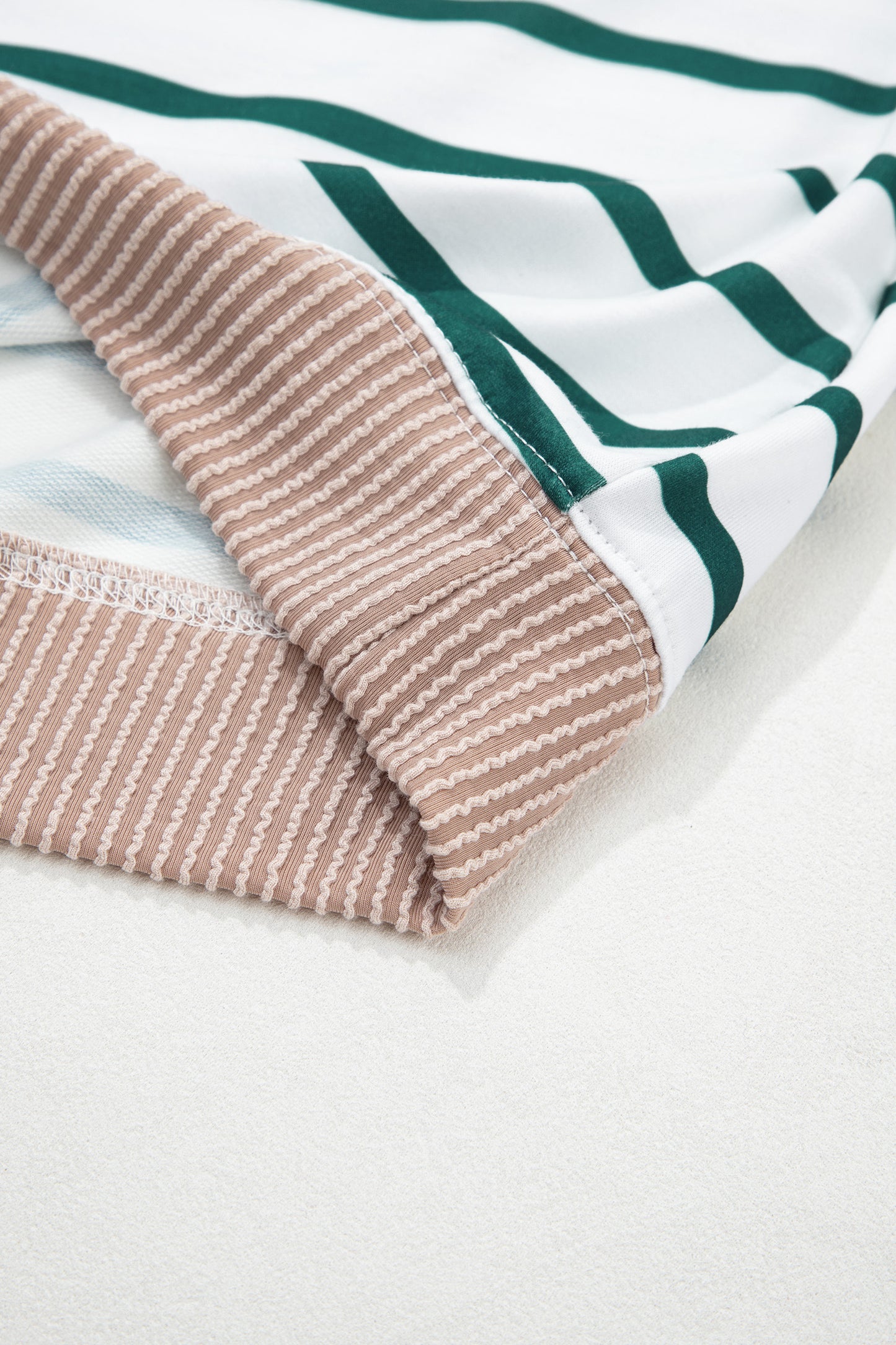 White Stripe Twisted Ribbed Patchwork Drop Shoulder Round Neck Sweatshirt-Tops/Sweatshirts & Hoodies-[Adult]-[Female]-2022 Online Blue Zone Planet