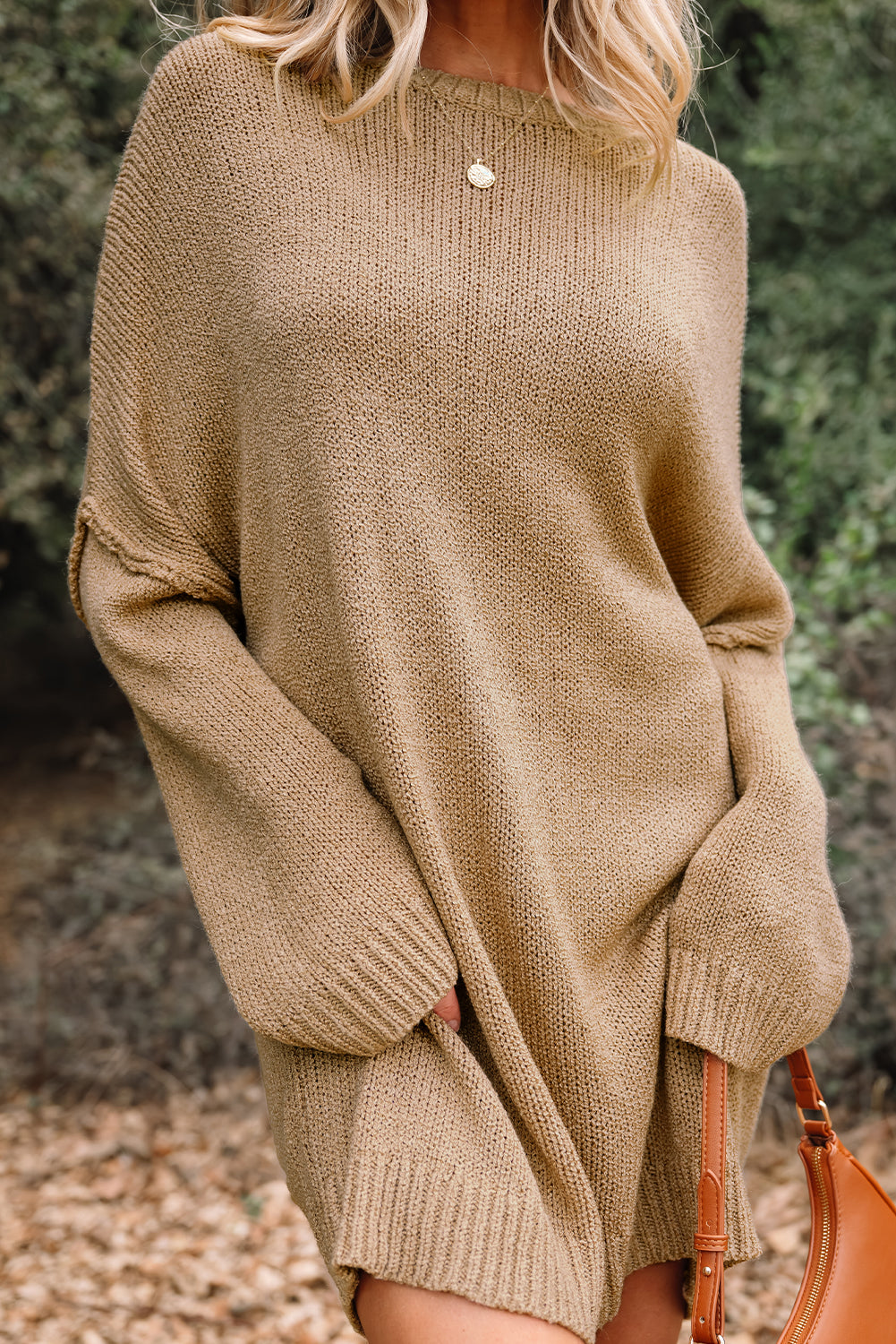 Pale Khaki Oversize Drop Shoulder Slouchy Sweater Dress-TOPS / DRESSES-[Adult]-[Female]-2022 Online Blue Zone Planet