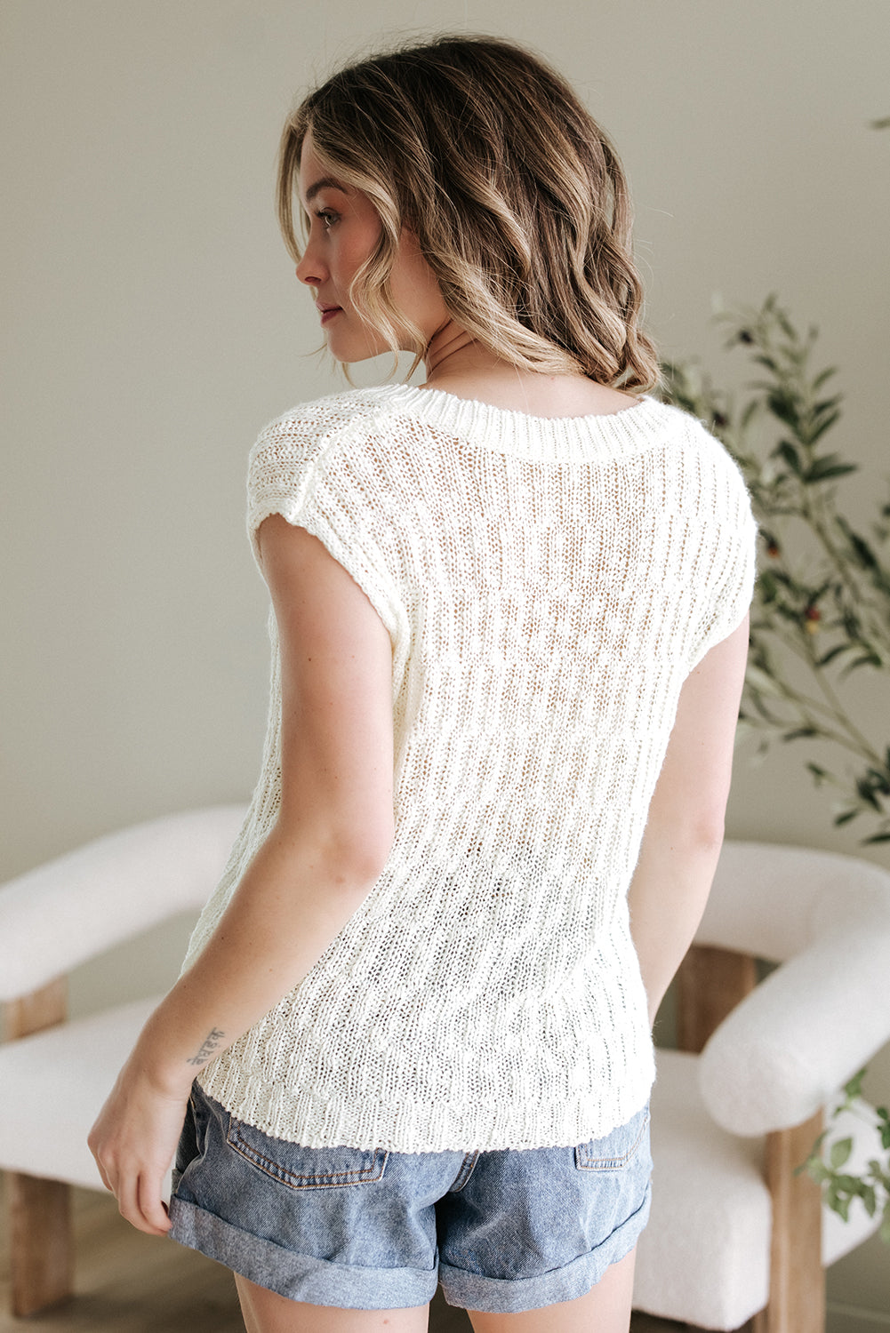 Beige Notched V Neck Short Sleeve Sweater-TOPS / DRESSES-[Adult]-[Female]-2022 Online Blue Zone Planet