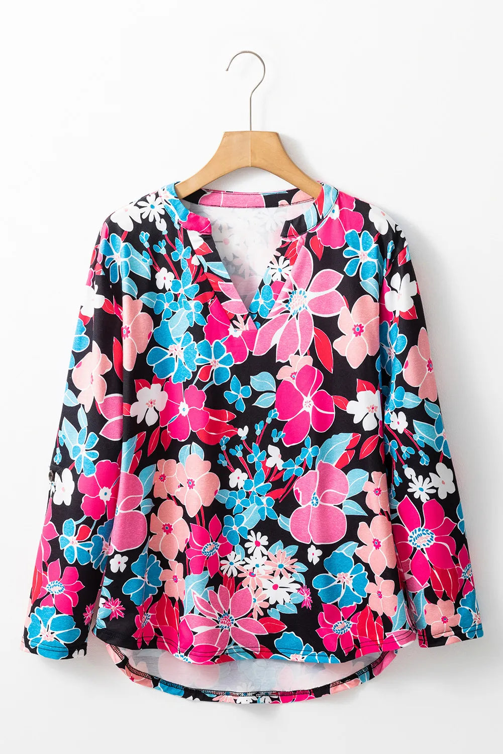 Floral Notched Long Sleeve Blouse-TOPS / DRESSES-[Adult]-[Female]-2022 Online Blue Zone Planet