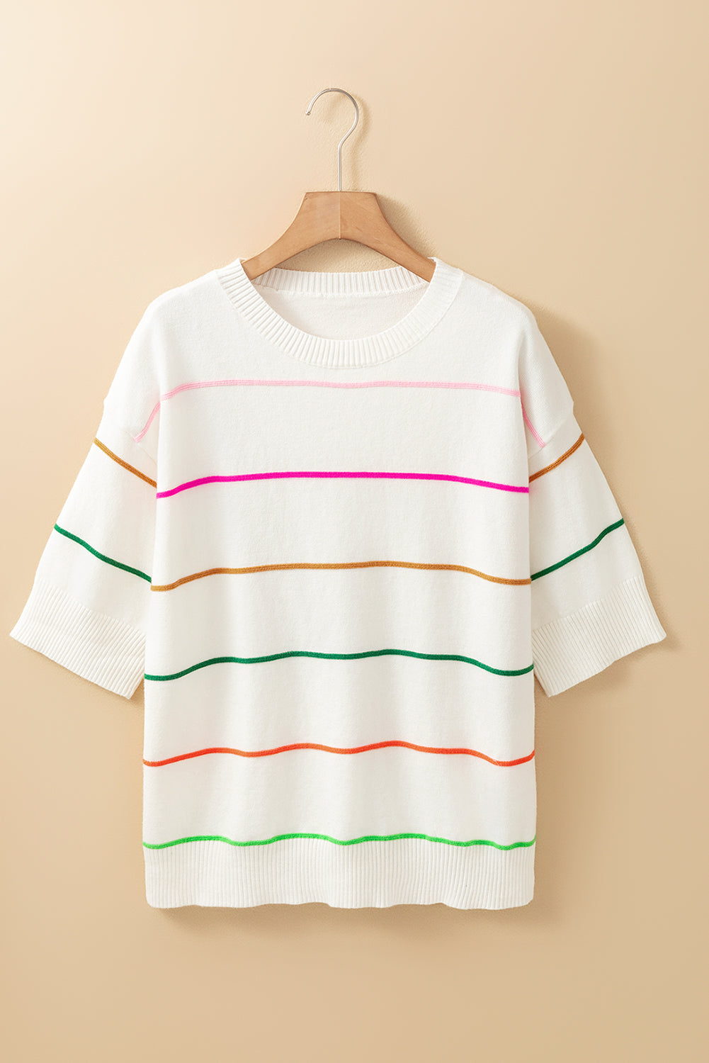 Striped Half Sleeve Drop Shoulder Sweater-TOPS / DRESSES-[Adult]-[Female]-2022 Online Blue Zone Planet